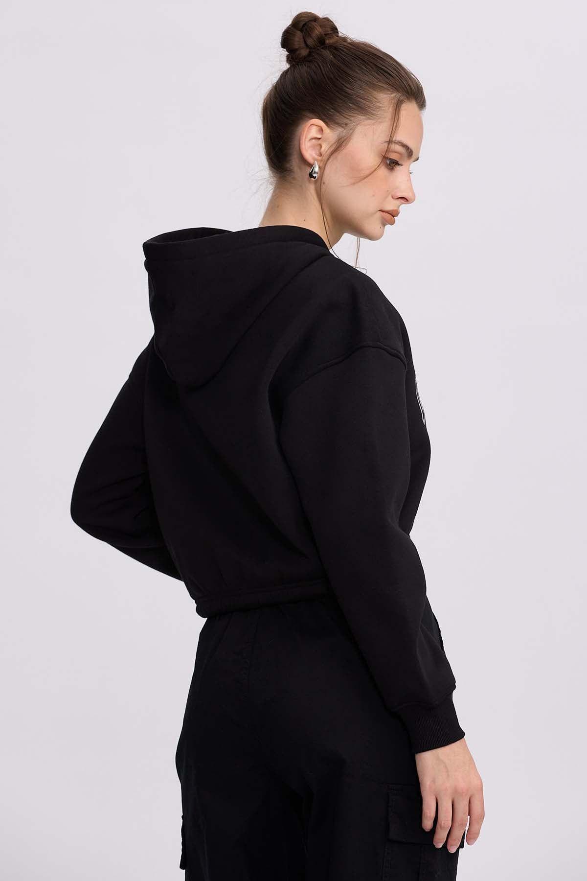 Polerón Mujer Cropped Negro-2