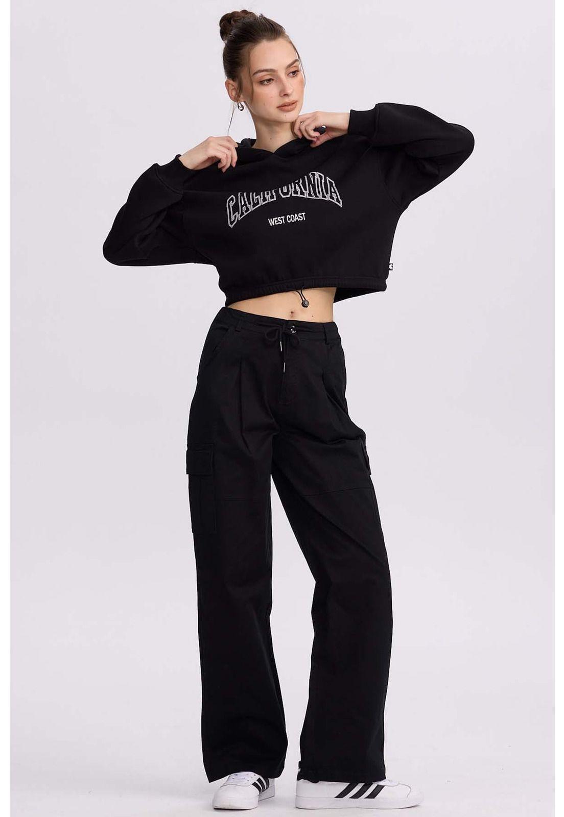 Polerón Mujer Cropped Negro-3