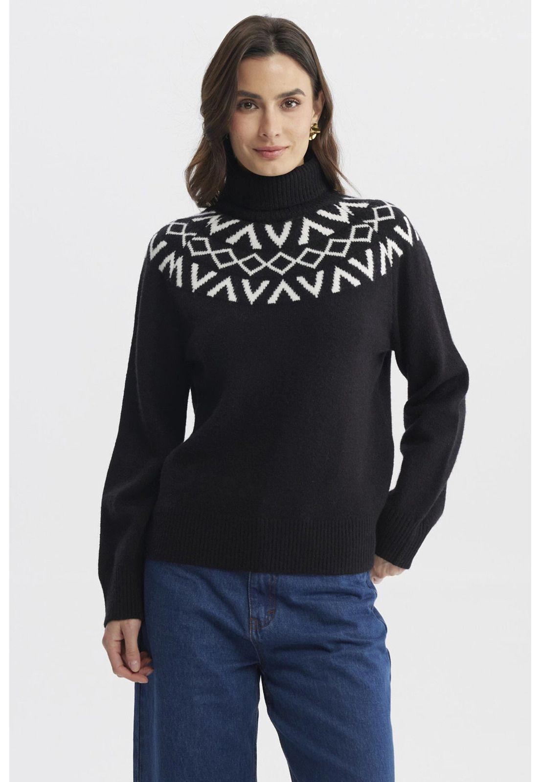 Sweater Mujer Ajustado Negro - V-0