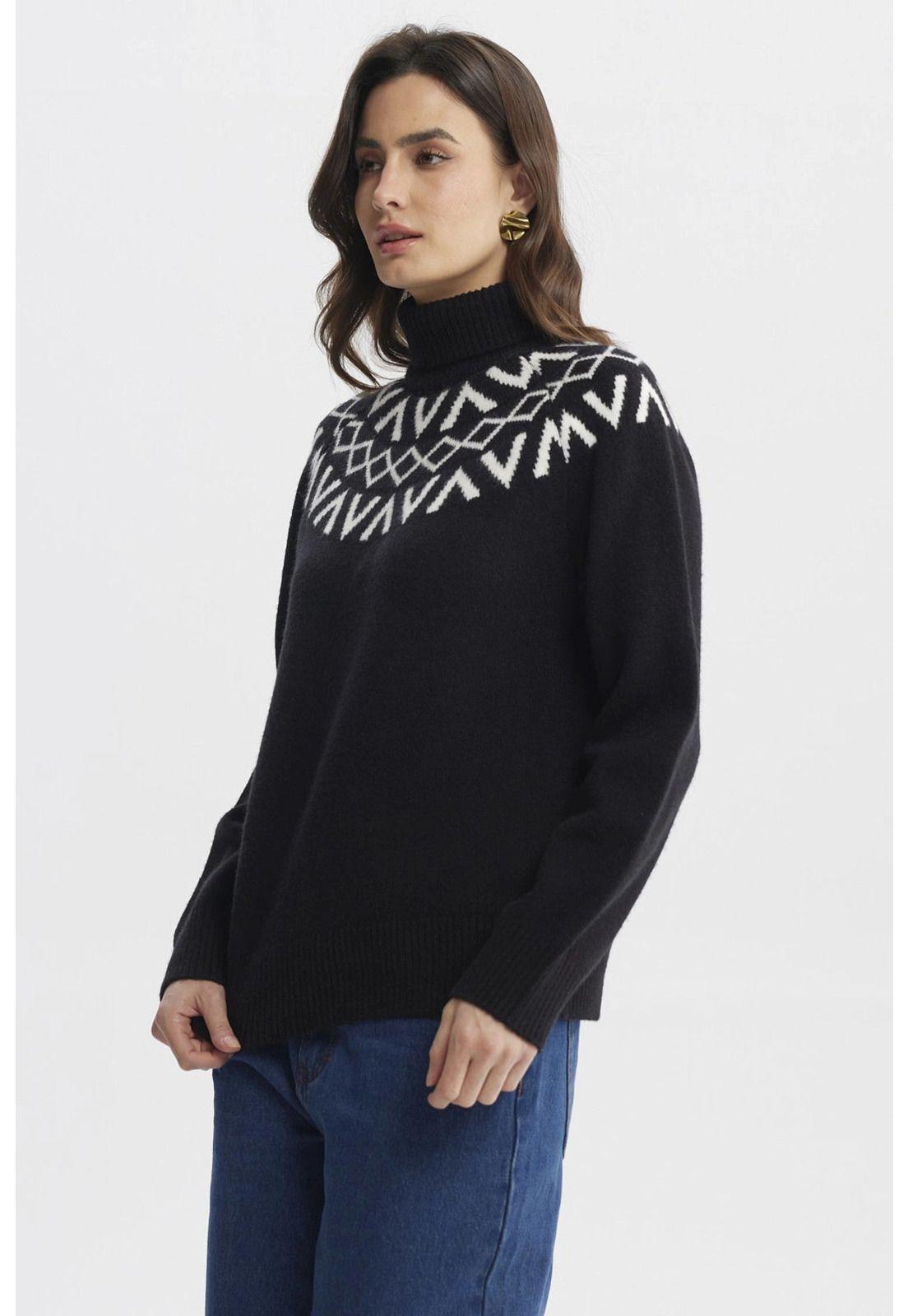 Sweater Mujer Ajustado Negro - V-1