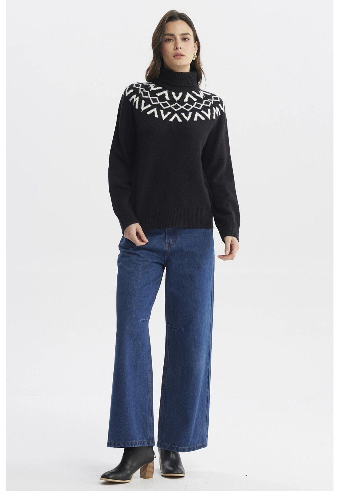 Sweater Mujer Ajustado Negro - V-3