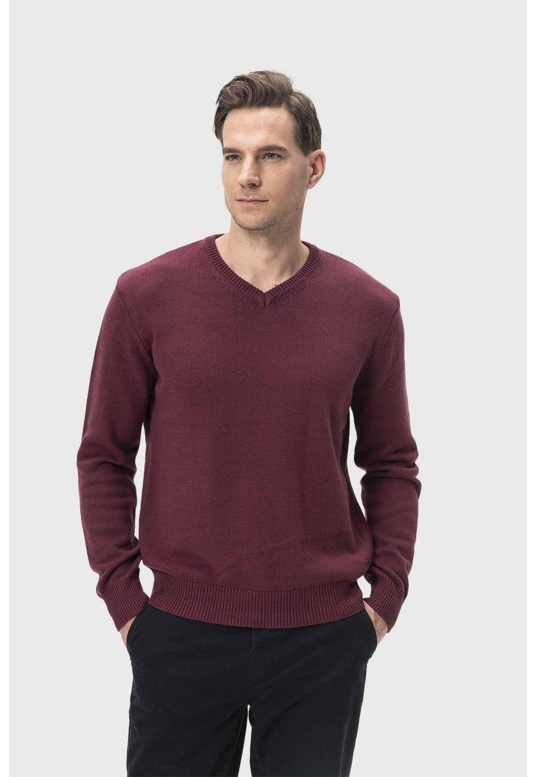 Sweater Hombre Cuello V Básico Burdeo-0