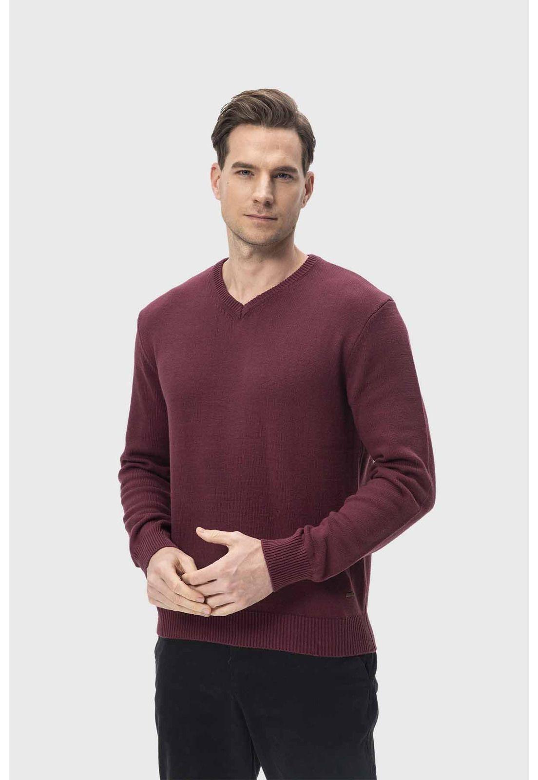 Sweater Hombre Cuello V Básico Burdeo-1