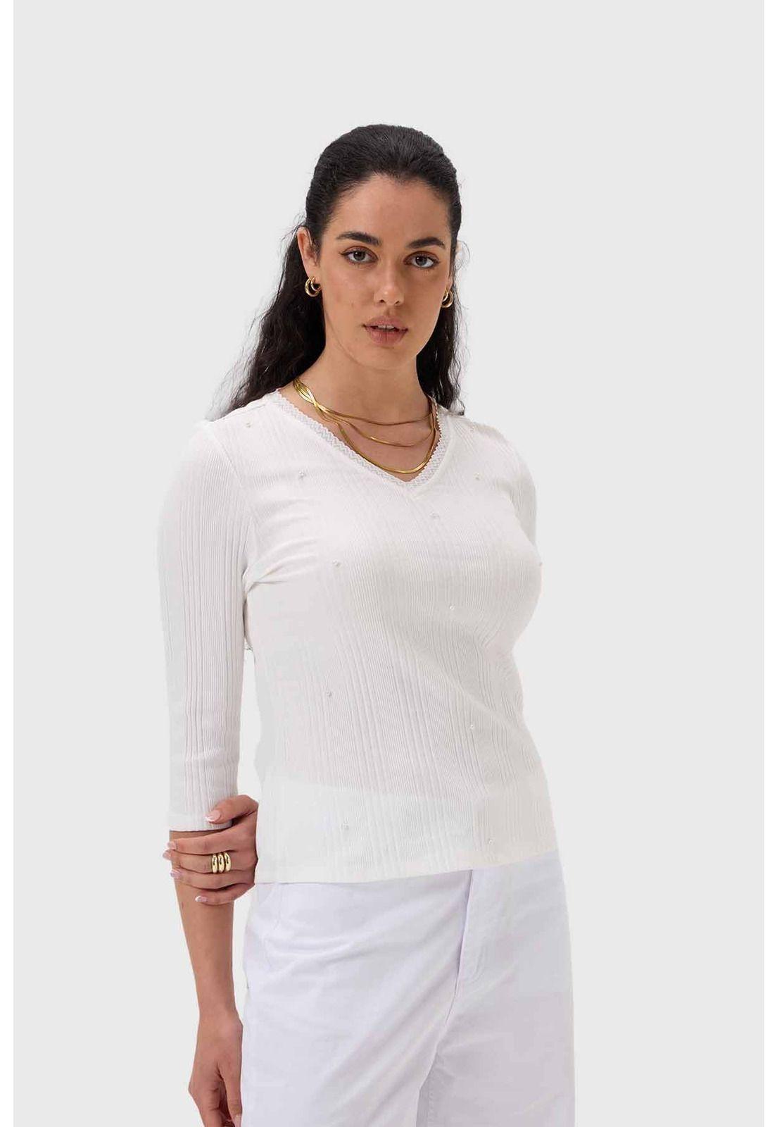 Polera Mujer Rib Terminación Crudo-0