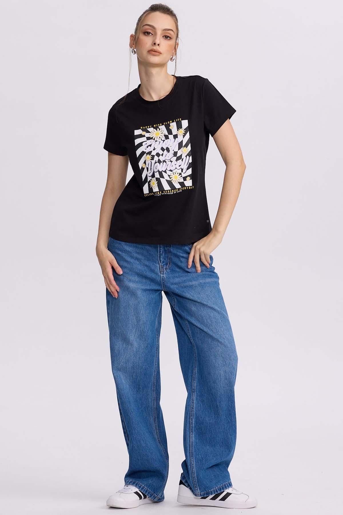 Polera Mujer Básica Print Negro-3