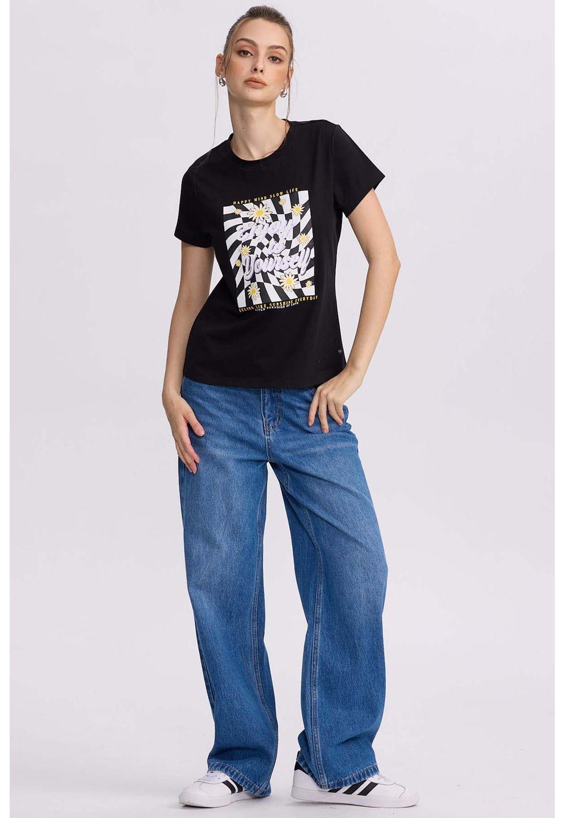 Polera Mujer Básica Print Negro - ll-3