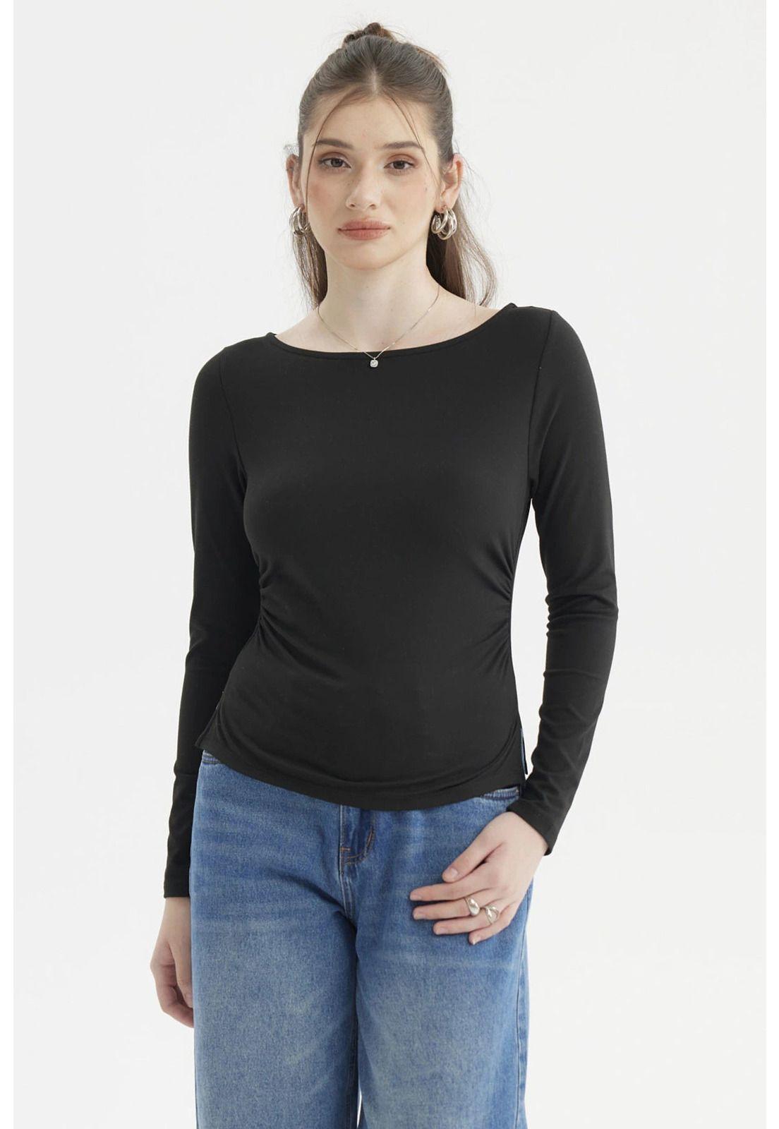 Polera Mujer Cuello Bote Abertura Negro-0