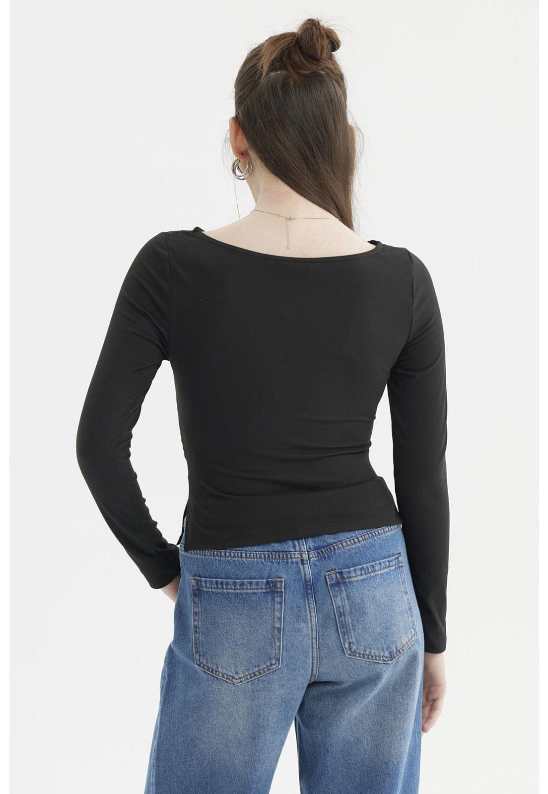 Polera Mujer Cuello Bote Abertura Negro-2