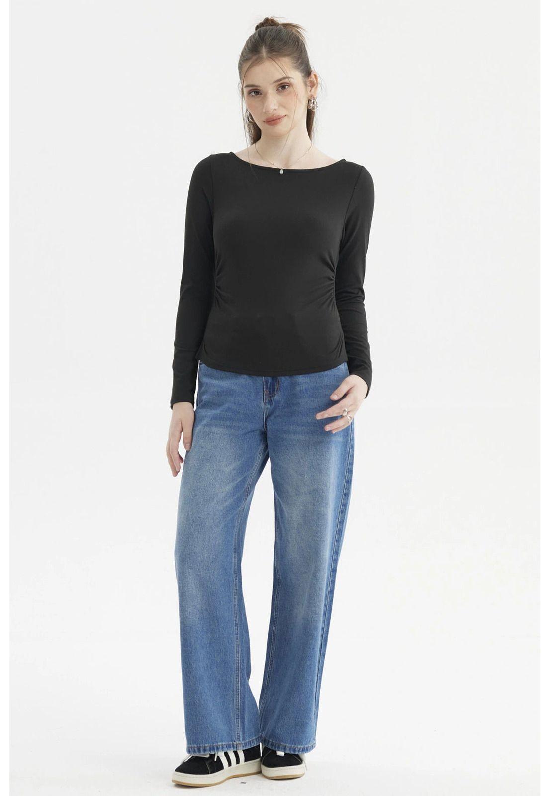 Polera Mujer Cuello Bote Abertura Negro-3