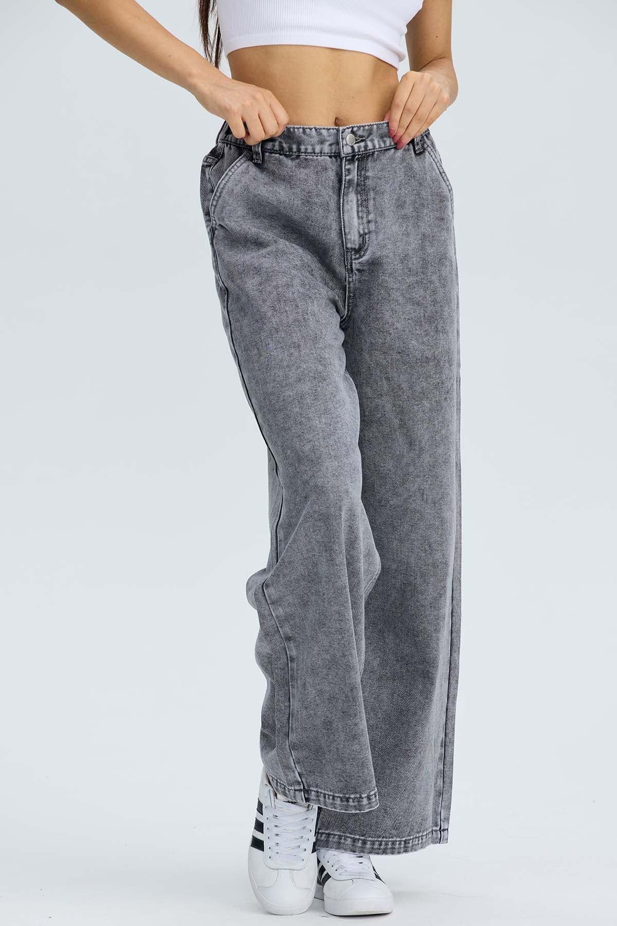 Jeans Mujer Baggy Relax Elasticado Gris-2