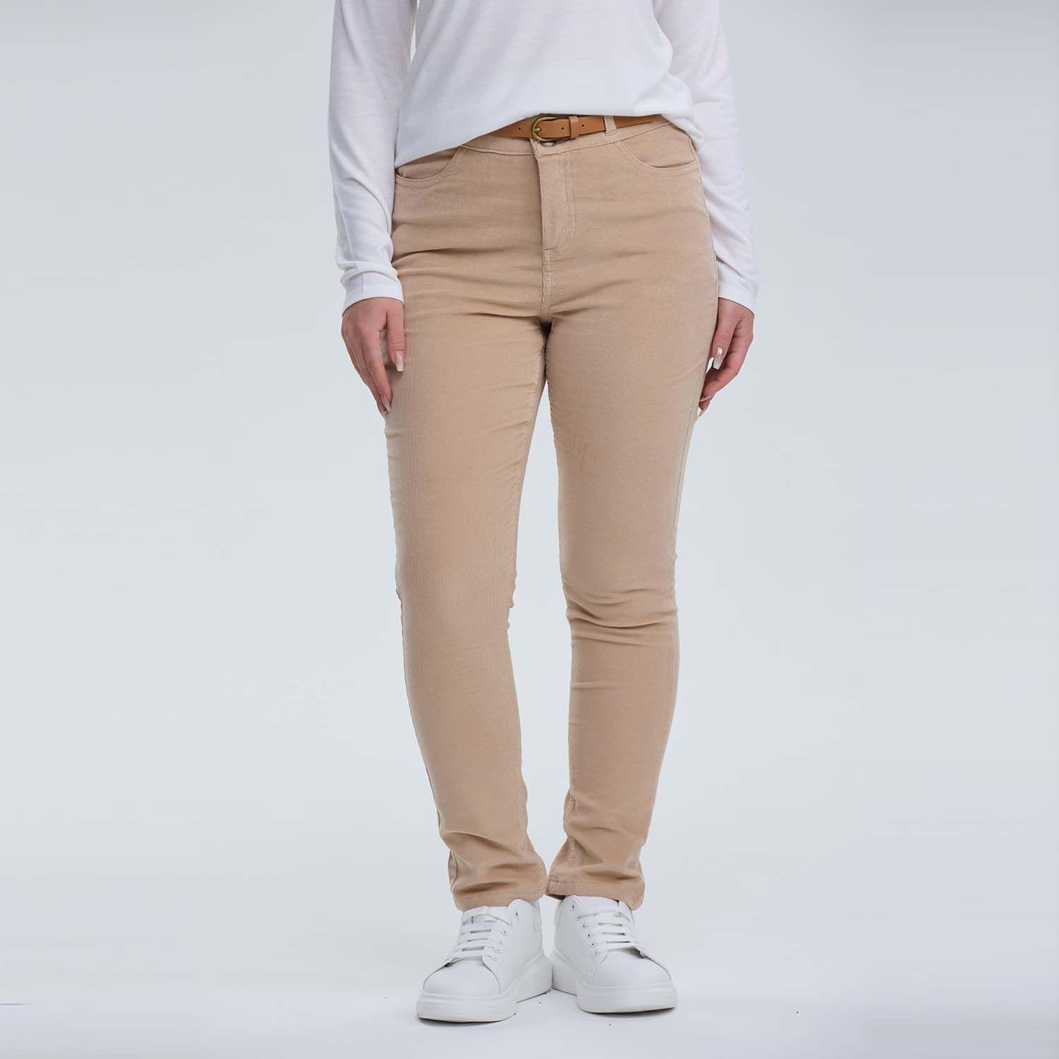 Pantalón Mujer Cotelé Con Cinturón Arena-0