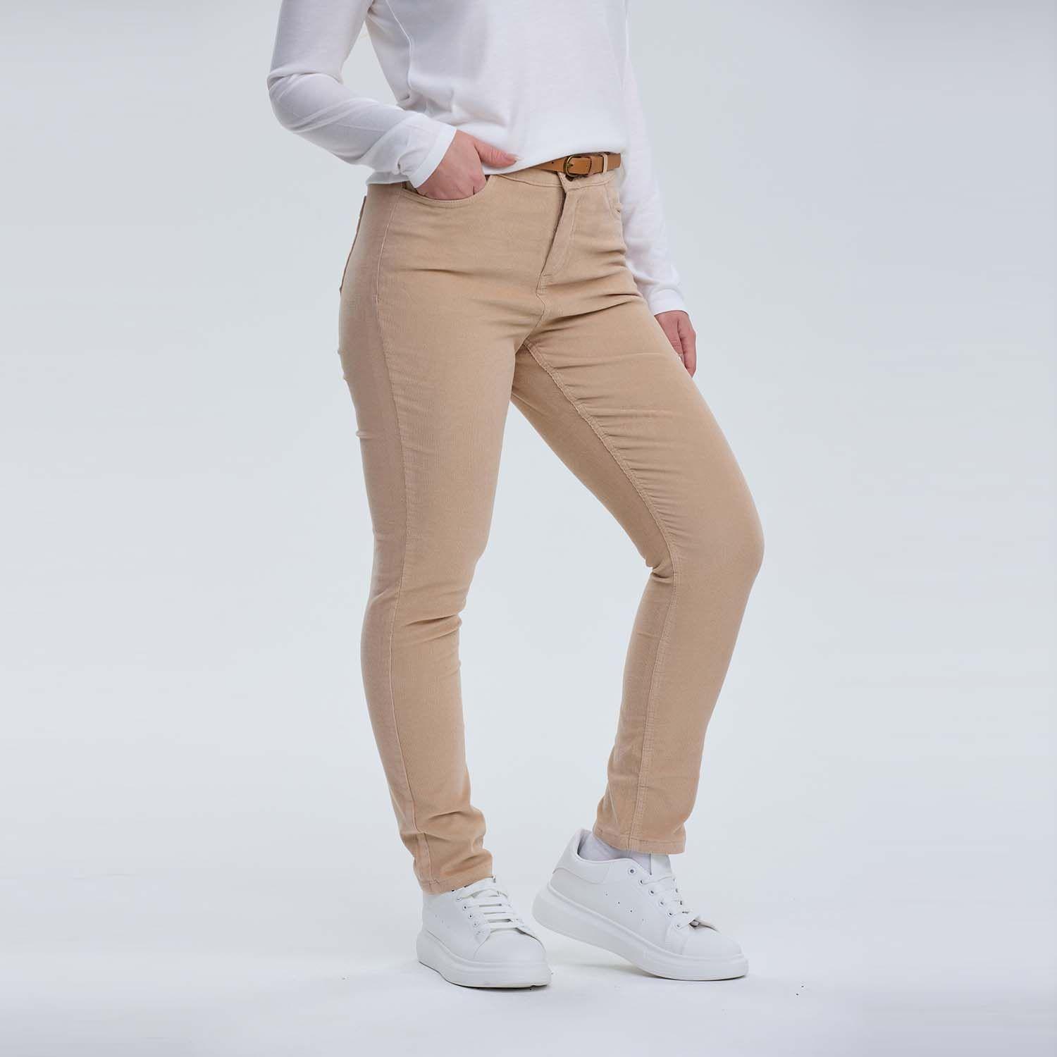 Pantalón Mujer Cotelé Con Cinturón Arena-1