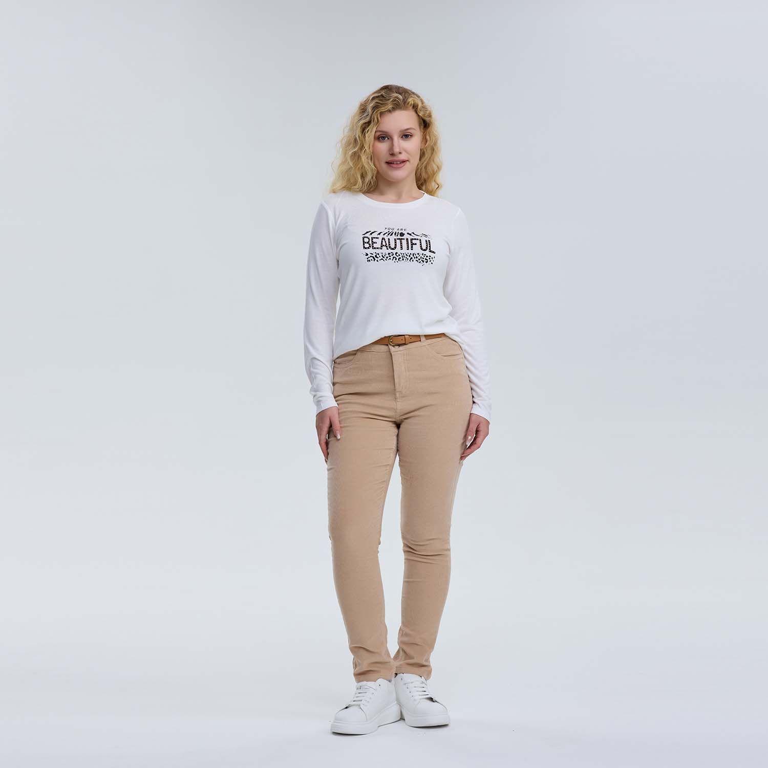 Pantalón Mujer Cotelé Con Cinturón Arena-3