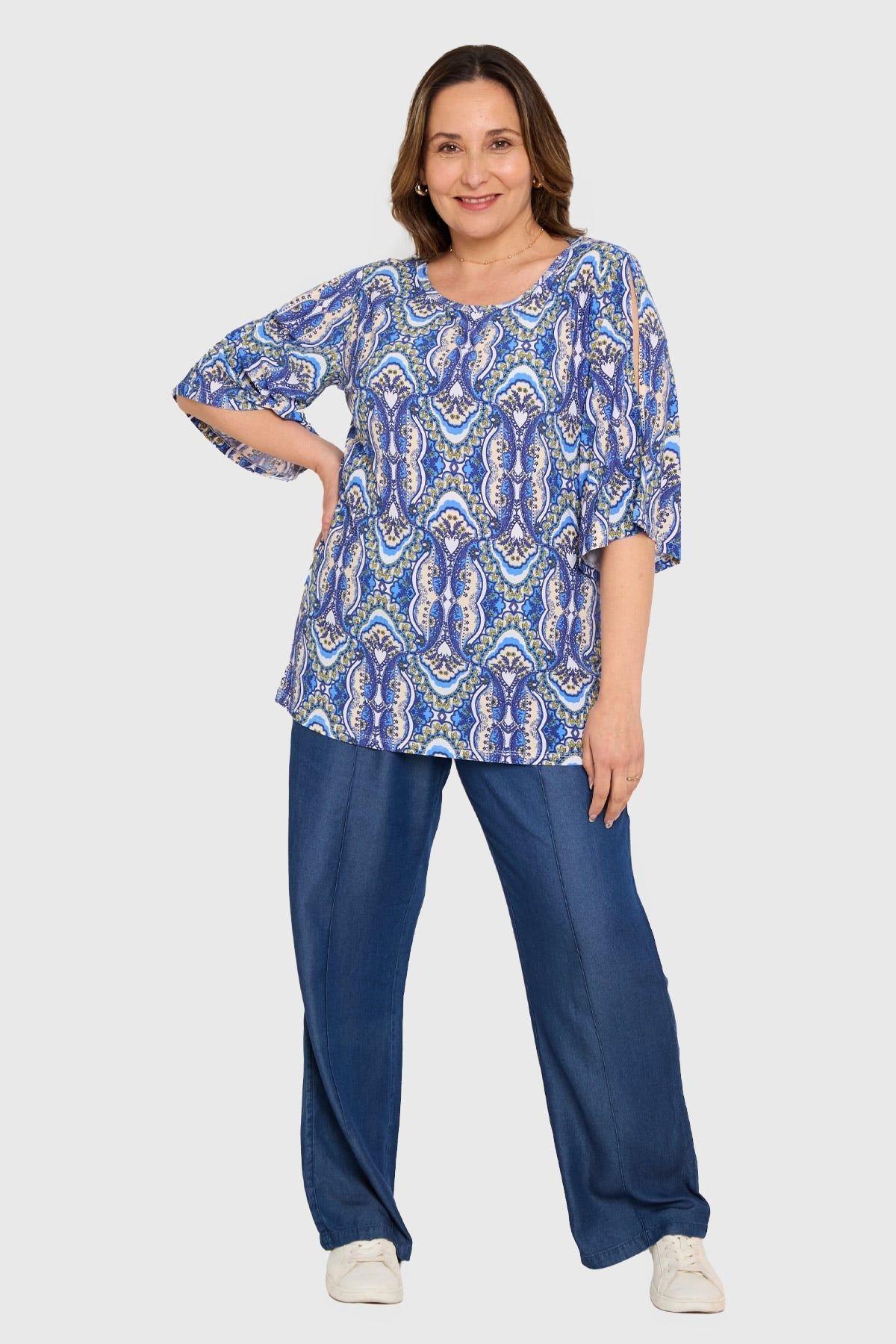 Polera Mujer Corte En Hombros Azul-3