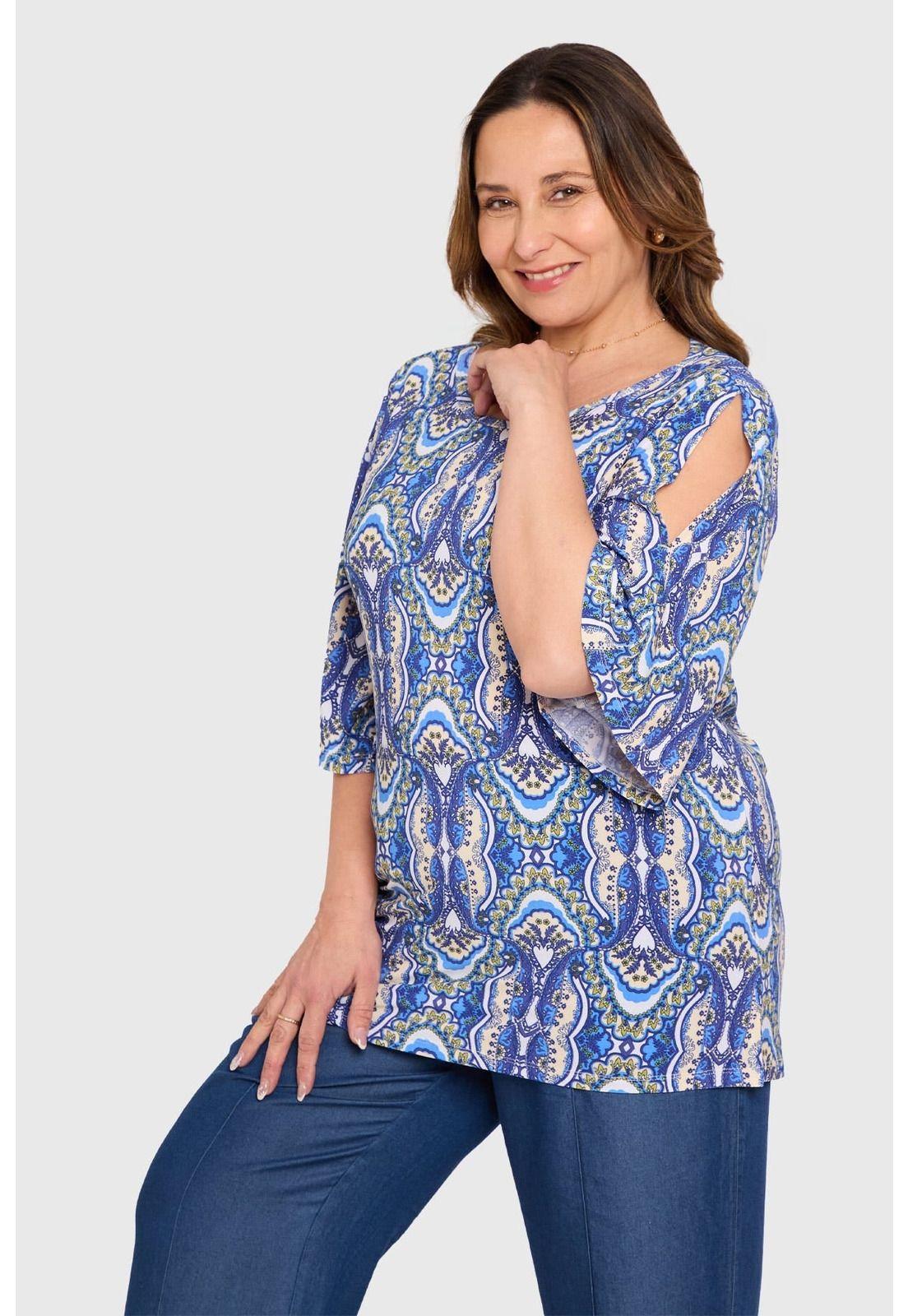 Polera Mujer Corte En Hombros Azul-1