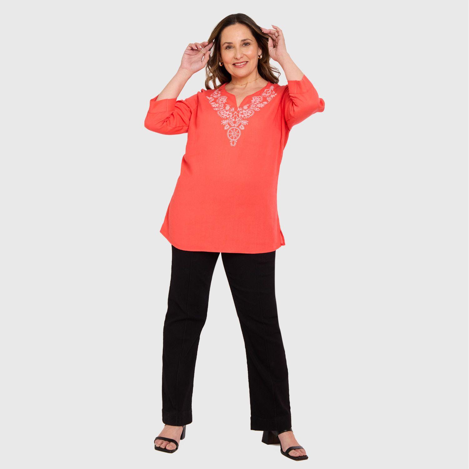 Blusa Mujer Lino Roll Up Coral Fashions Park-3