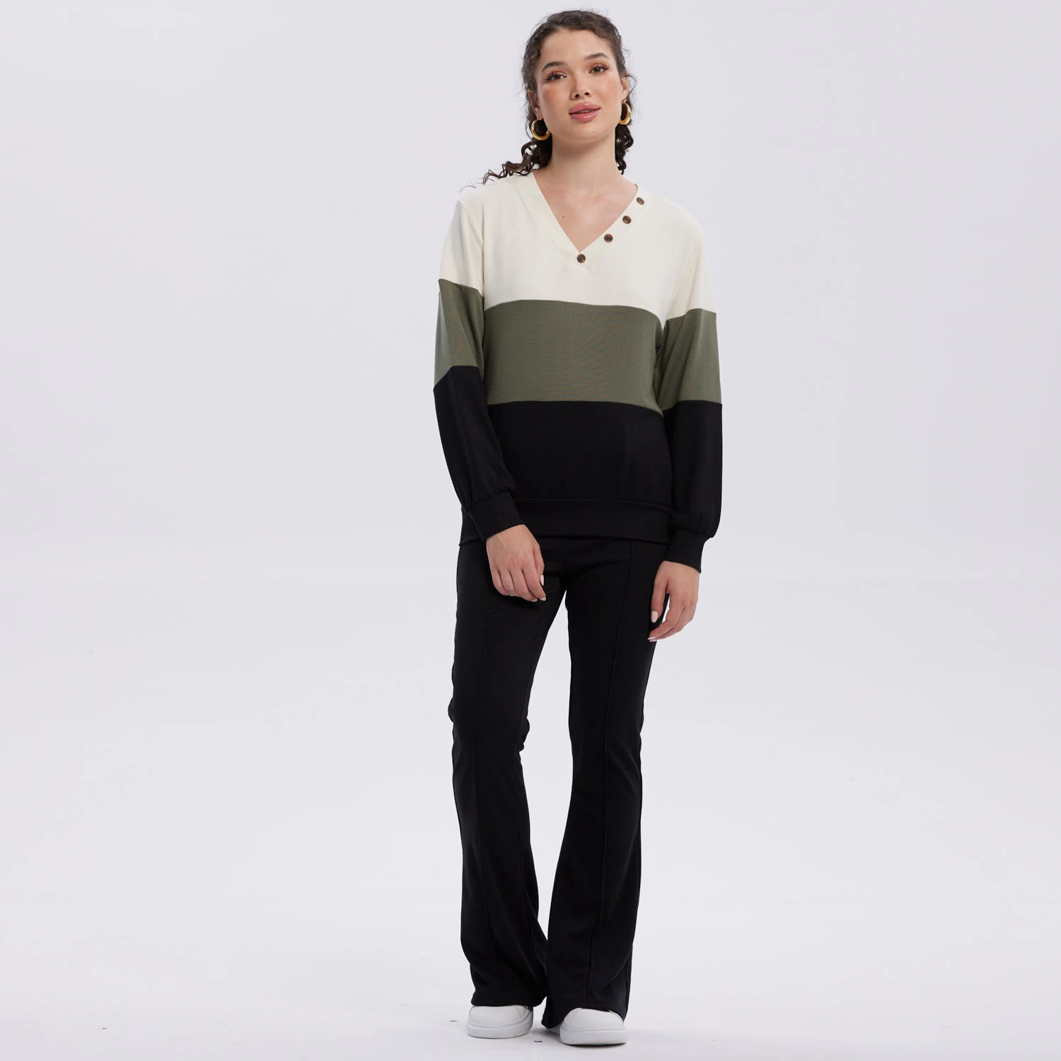 Sweater Mujer En Bloque Verde Militar-3