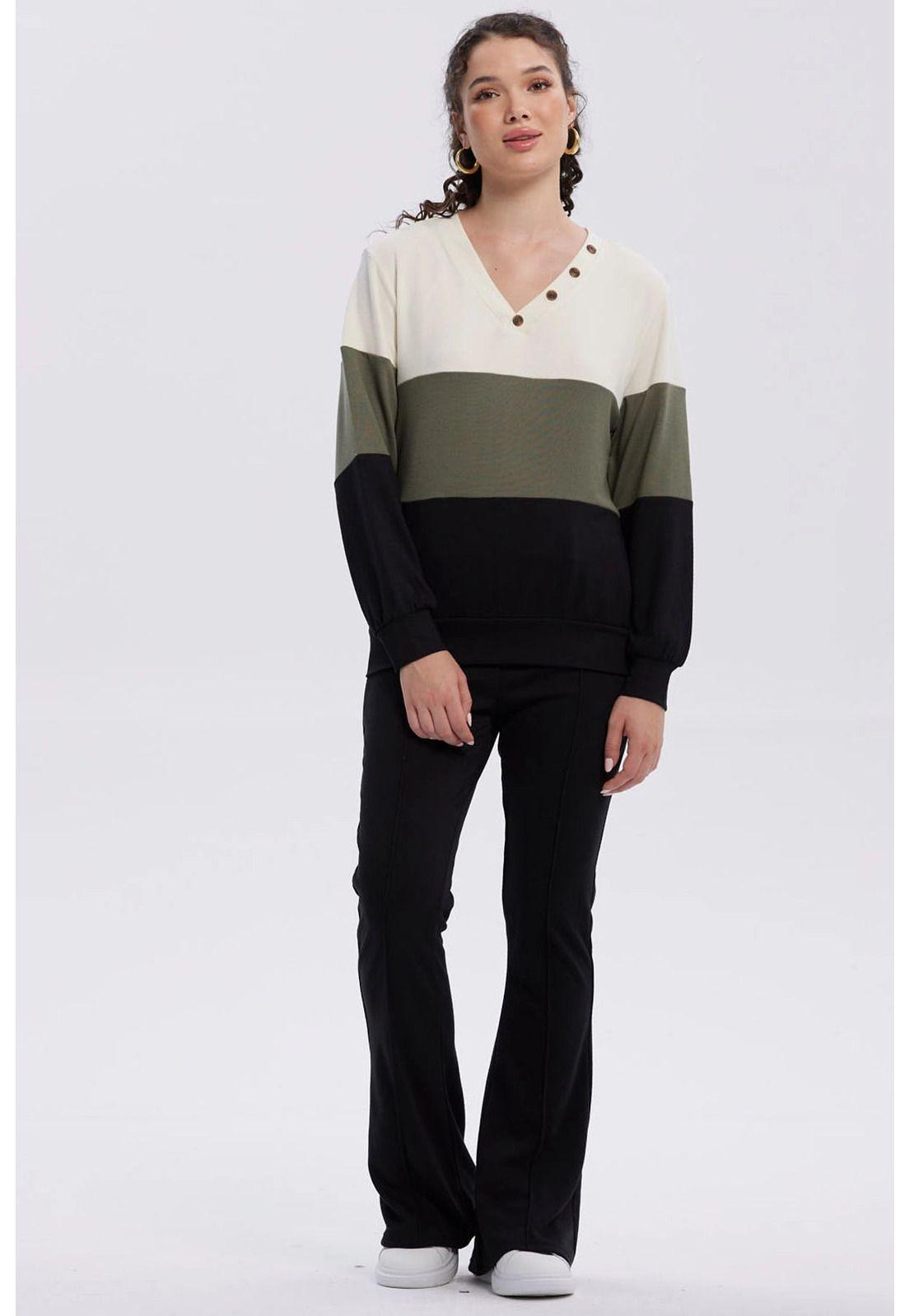 Sweater Mujer En Bloque Verde Militar-3