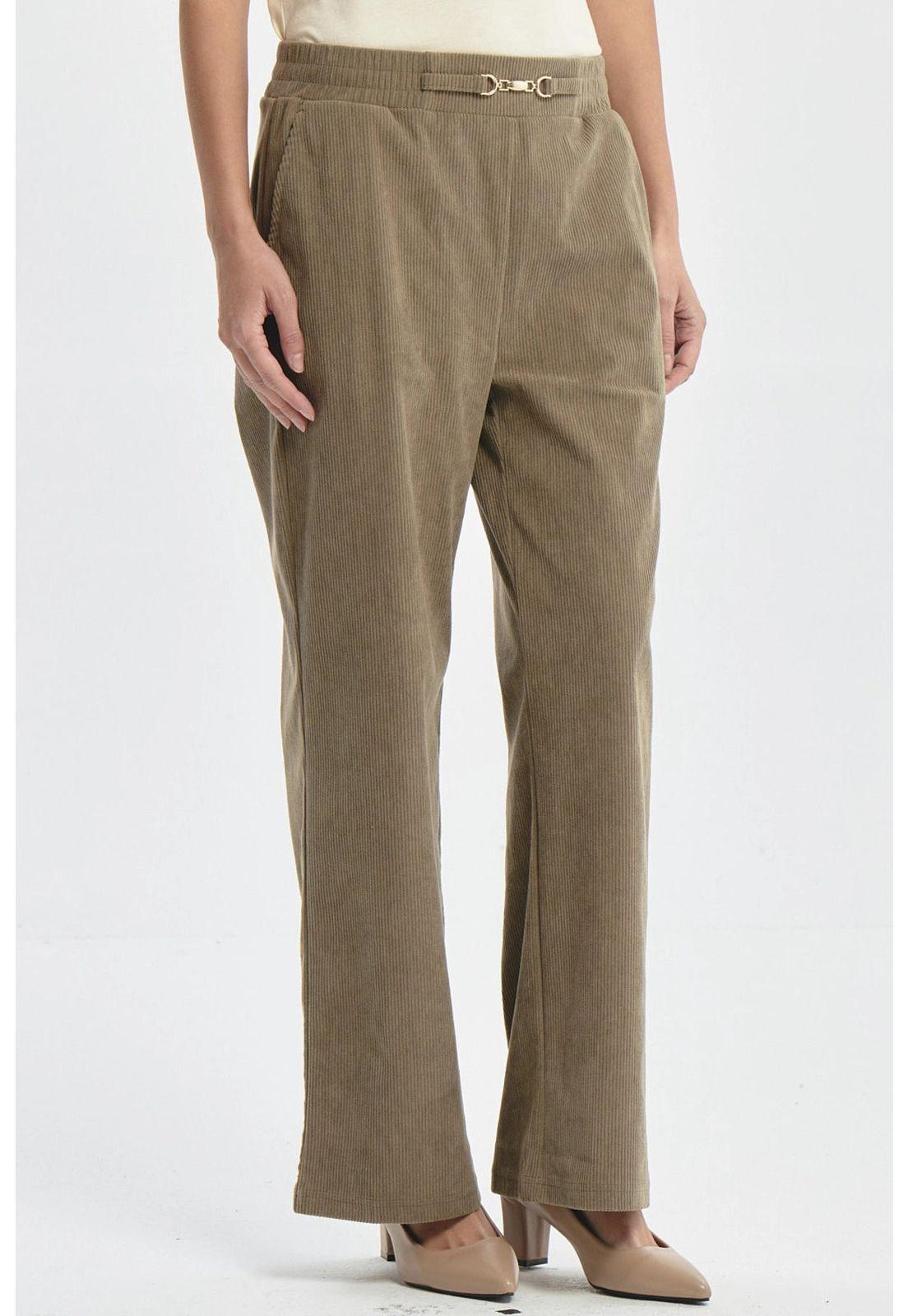 Pantalón Mujer Calce Recto Detalle Pretina Verde-1