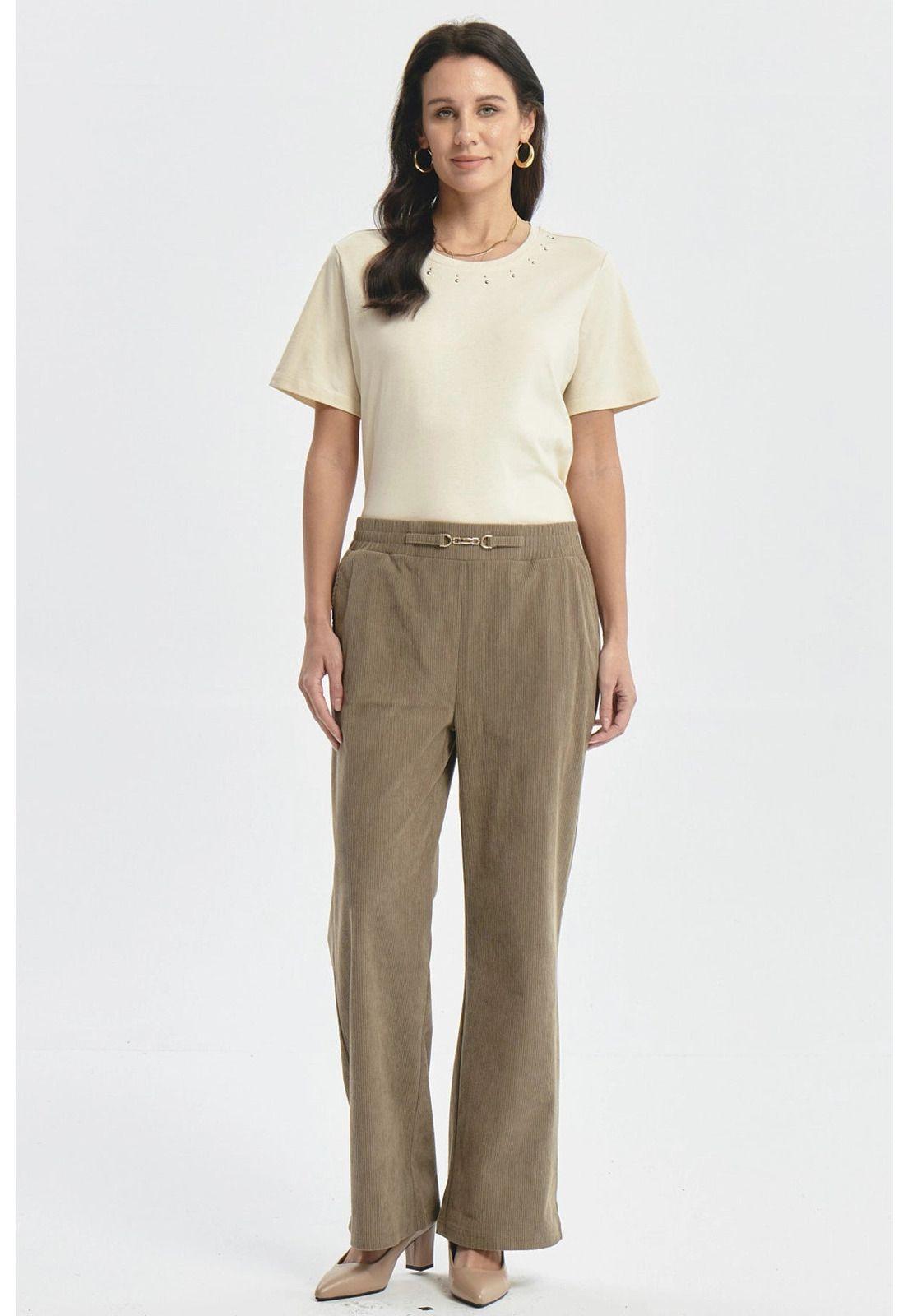 Pantalón Mujer Calce Recto Detalle Pretina Verde-3