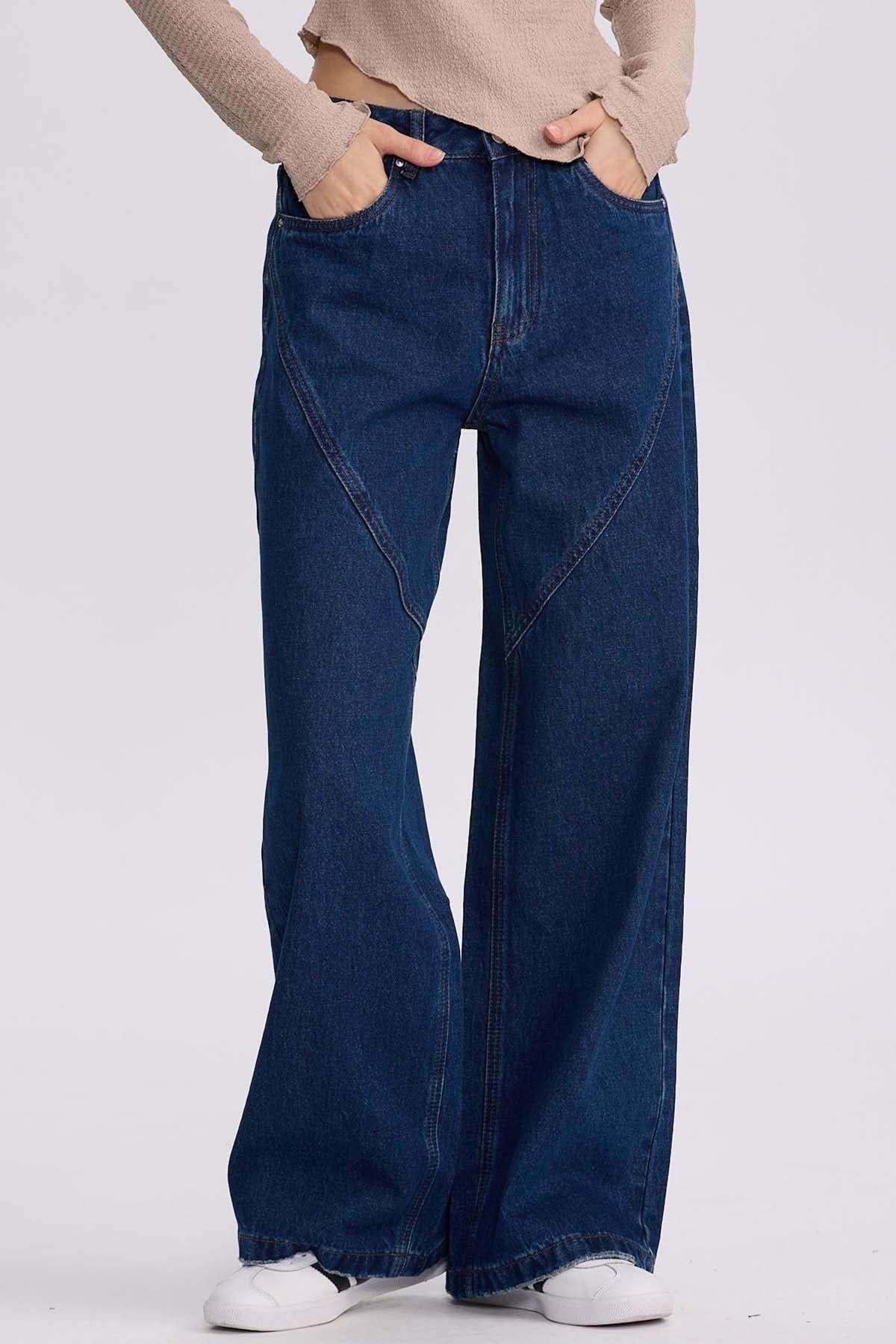 Jeans Mujer Wide Leg Cortes Azul Oscuro-0