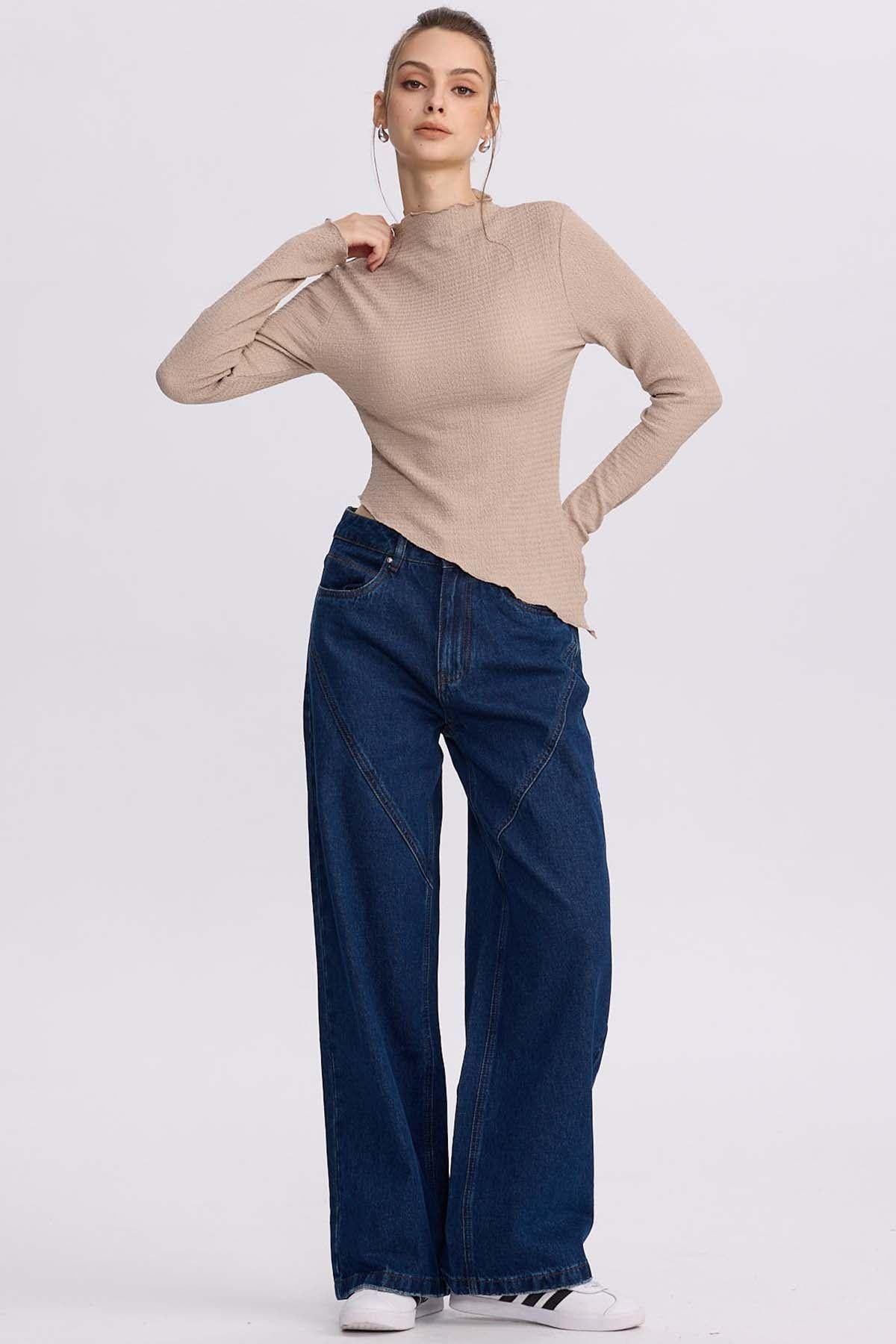 Jeans Mujer Wide Leg Cortes Azul Oscuro-3