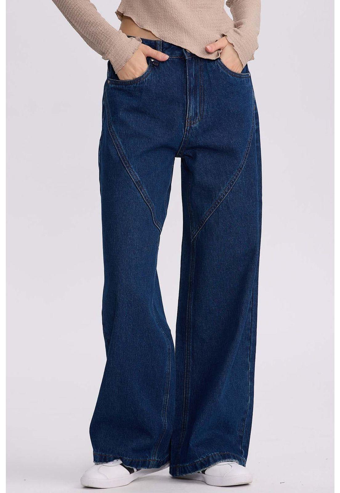 Jeans Mujer Wide Leg Cortes Azul Oscuro-0