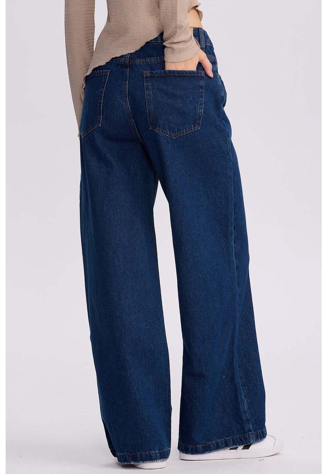 Jeans Mujer Wide Leg Cortes Azul Oscuro-2