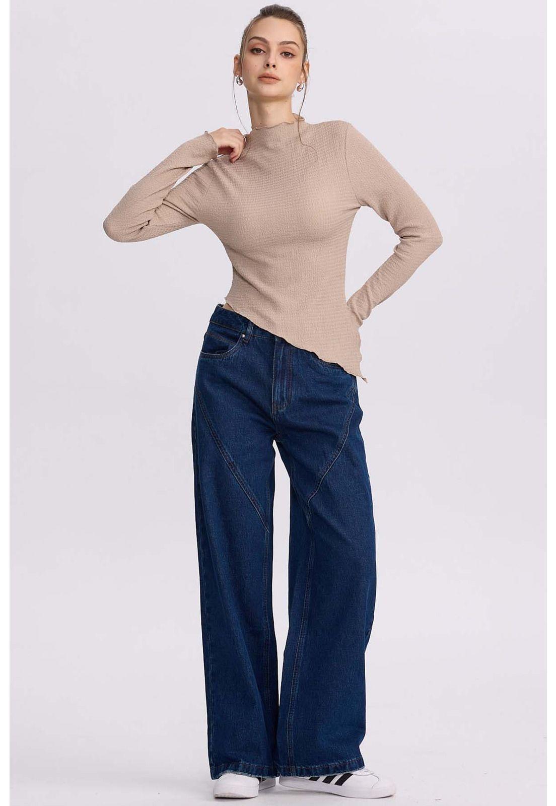 Jeans Mujer Wide Leg Cortes Azul Oscuro-3