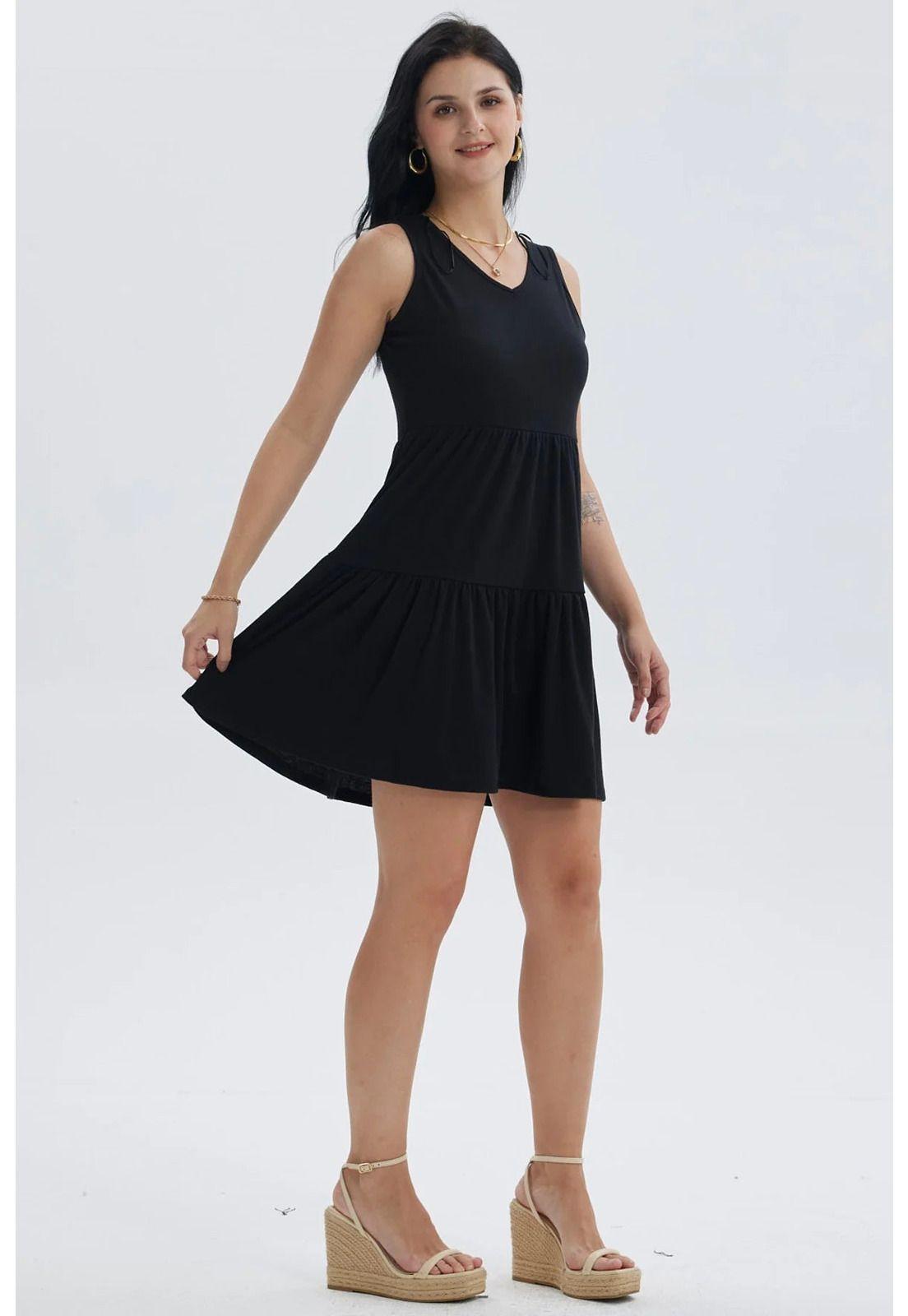 Vestido Mujer Liso Rib Con Corte Negro-2