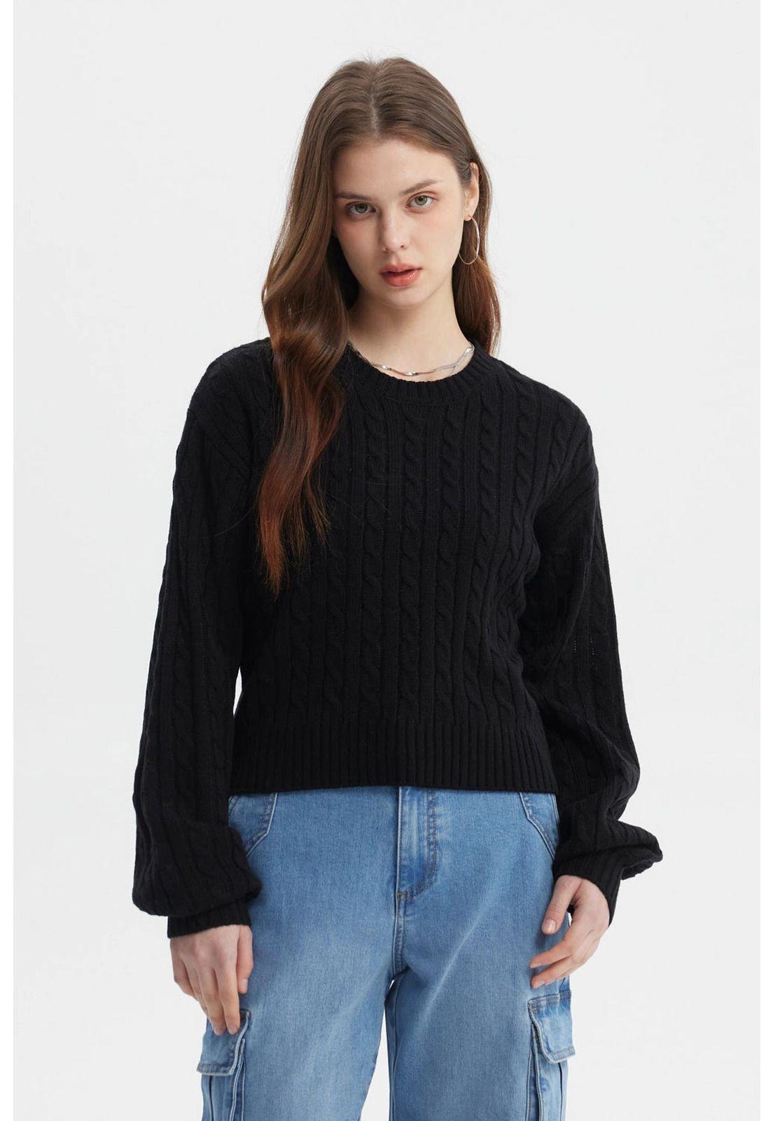 Sweater Mujer Tejido Juvenil Negro-0