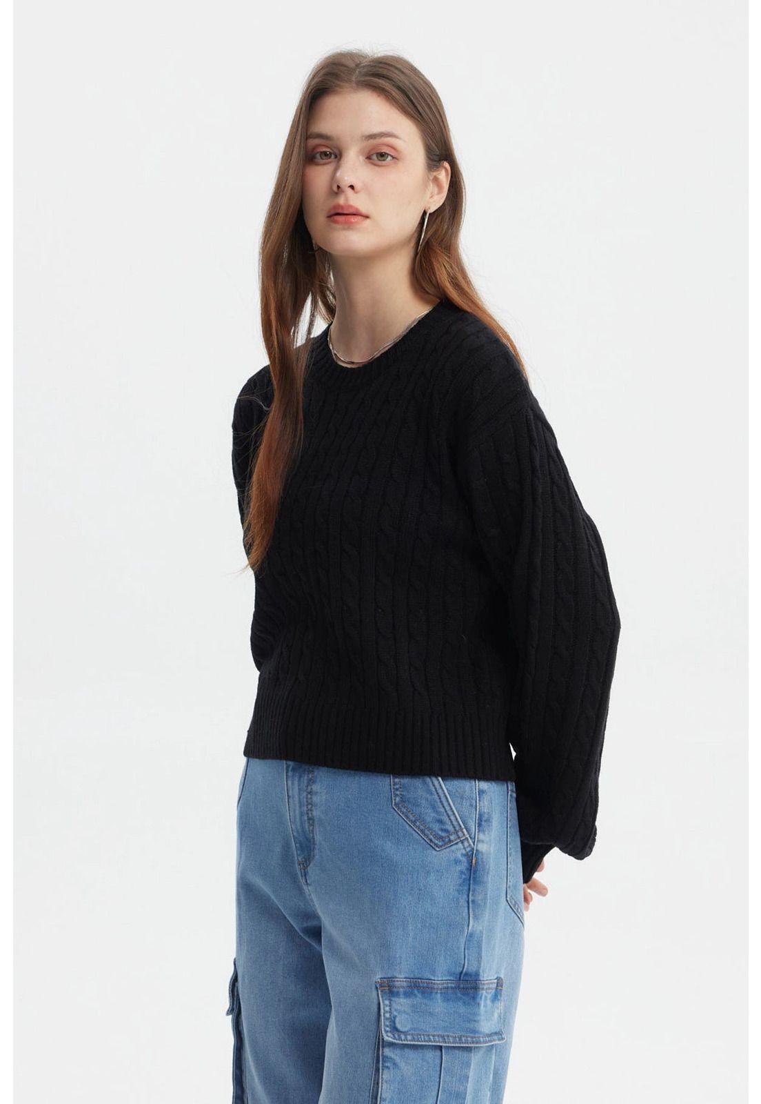 Sweater Mujer Tejido Juvenil Negro-1