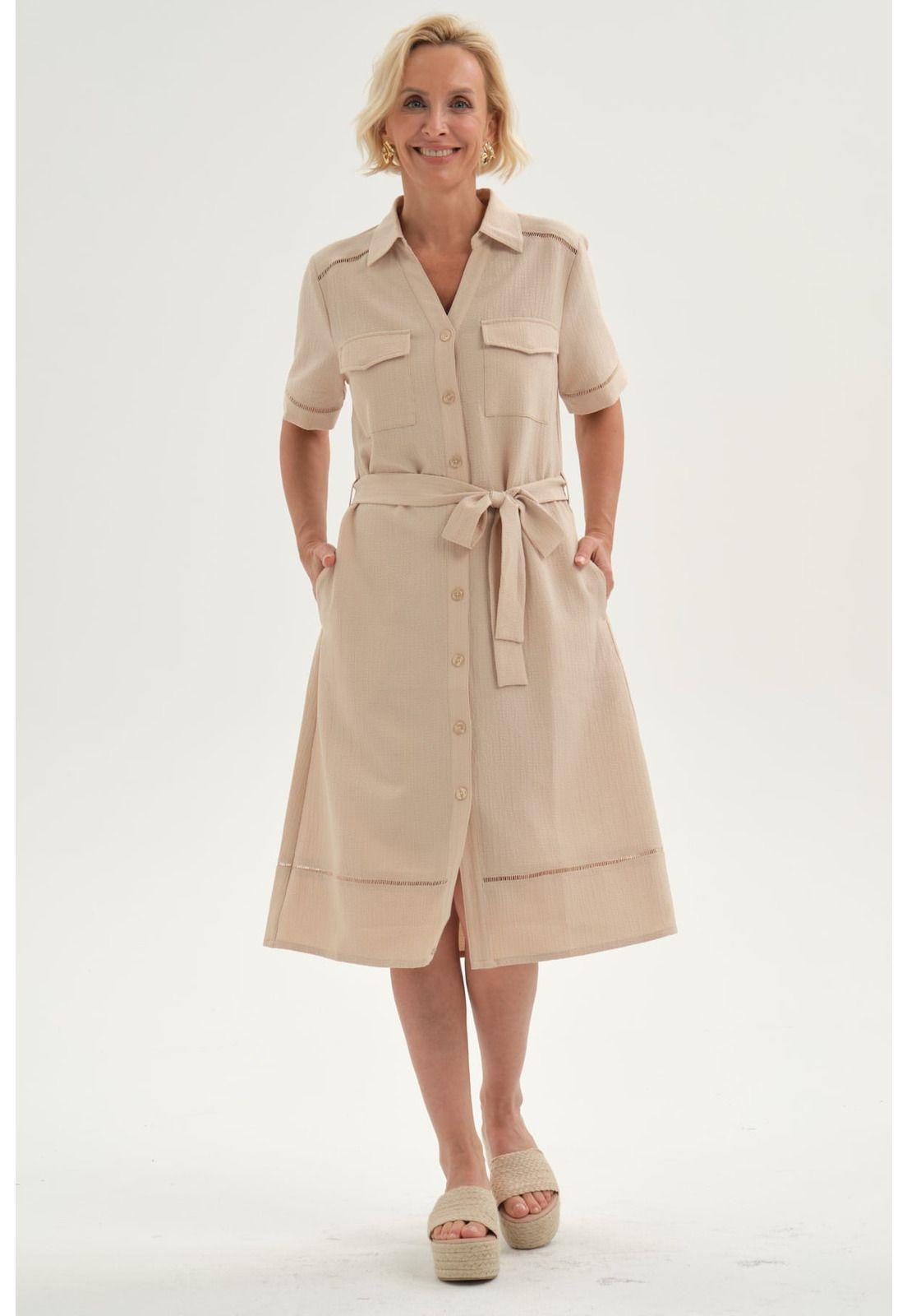 Vestido Mujer Cintura Ajustable Beige-0
