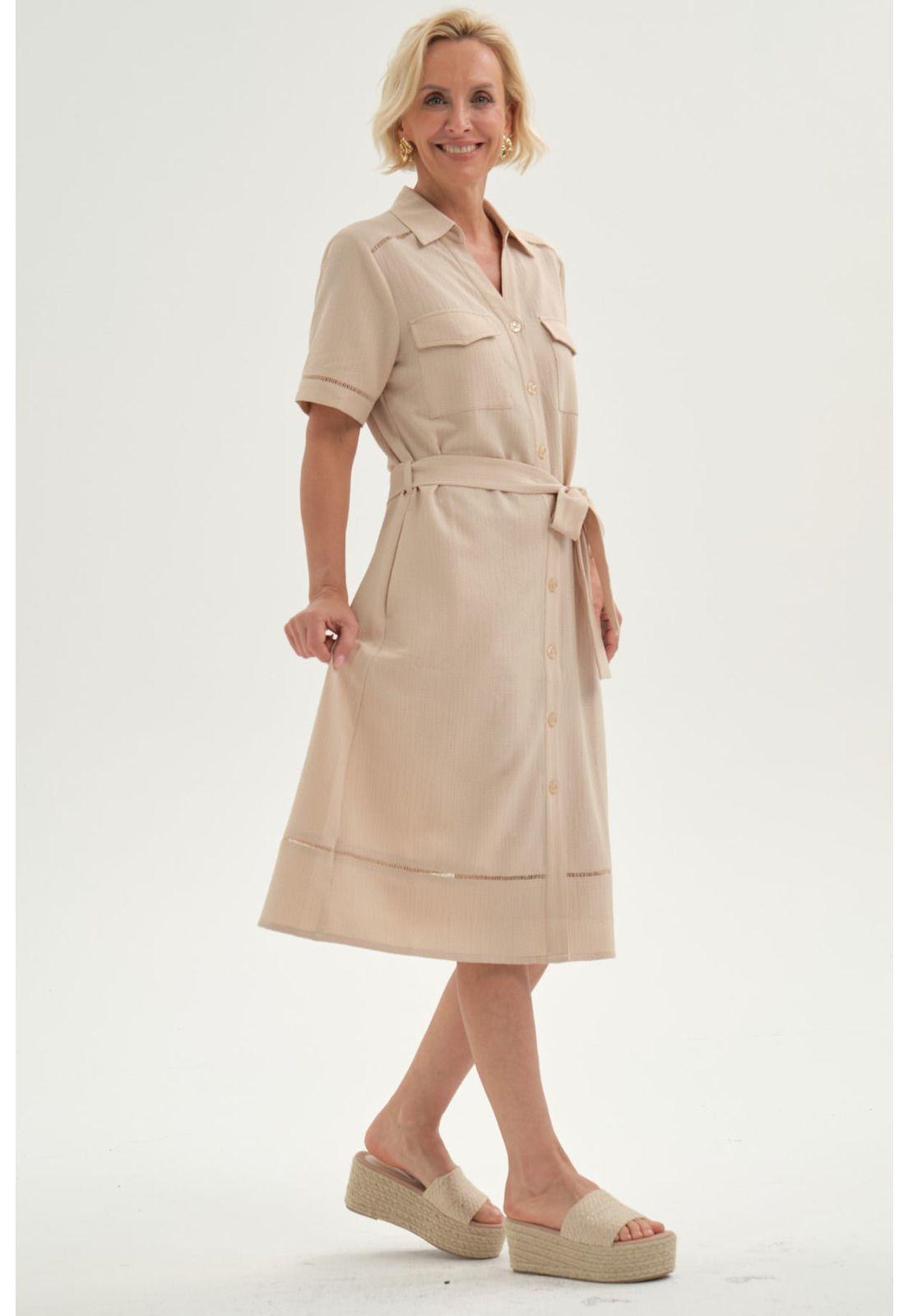 Vestido Mujer Cintura Ajustable Beige-1