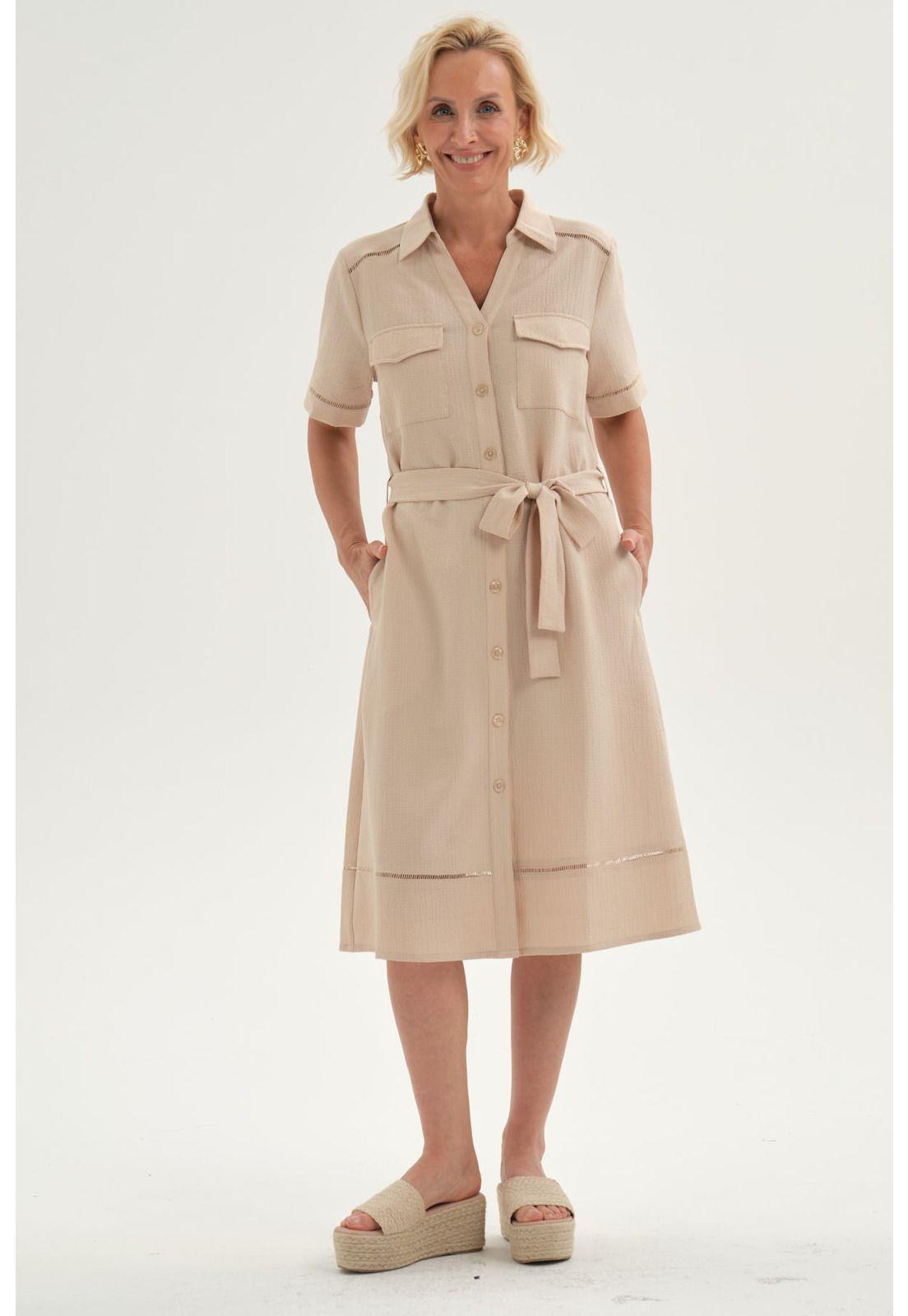 Vestido Mujer Cintura Ajustable Beige-2