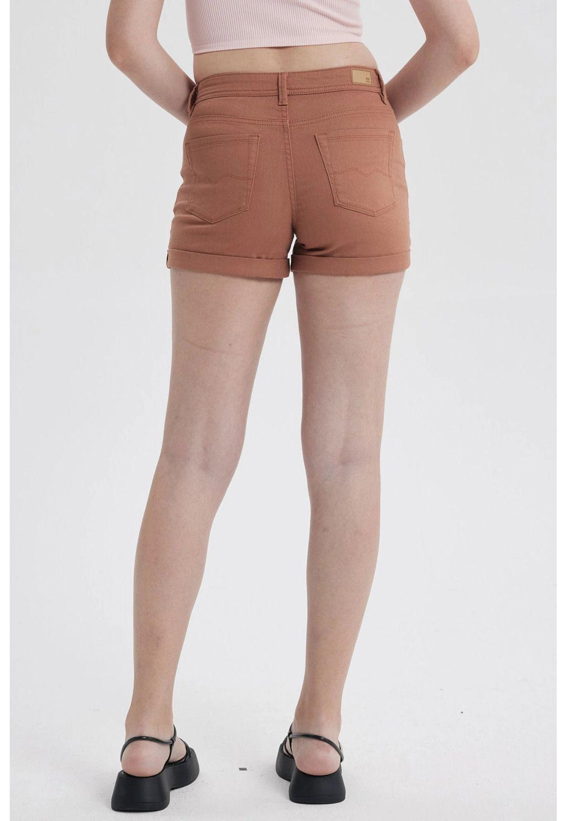 Short Mujer Color Roll Up Tiro Alto Terracota-2