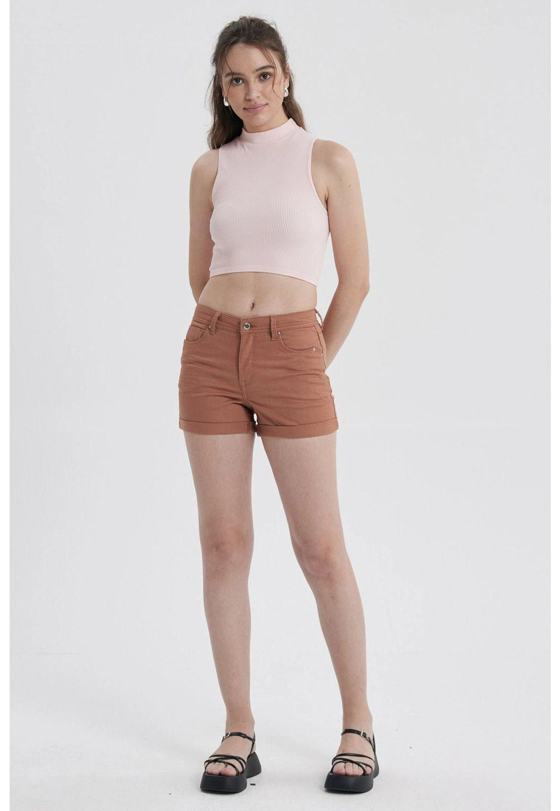 Short Mujer Color Roll Up Tiro Alto Terracota-3