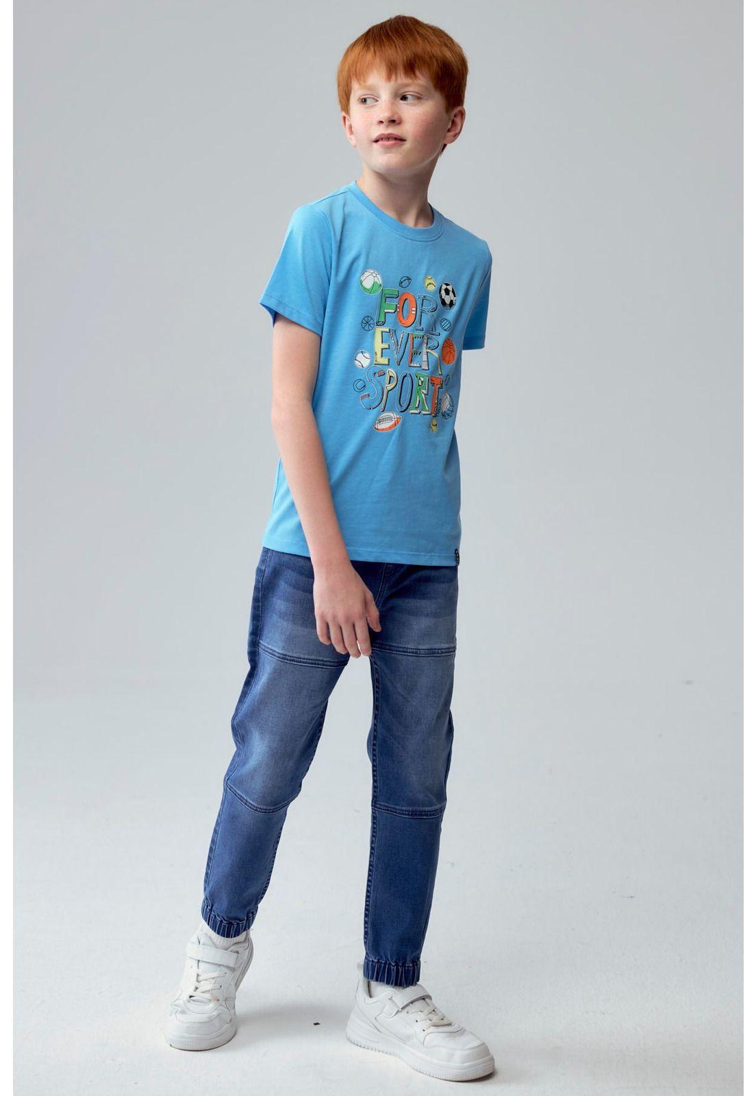Polera Niño Básica Estampada Celeste-2