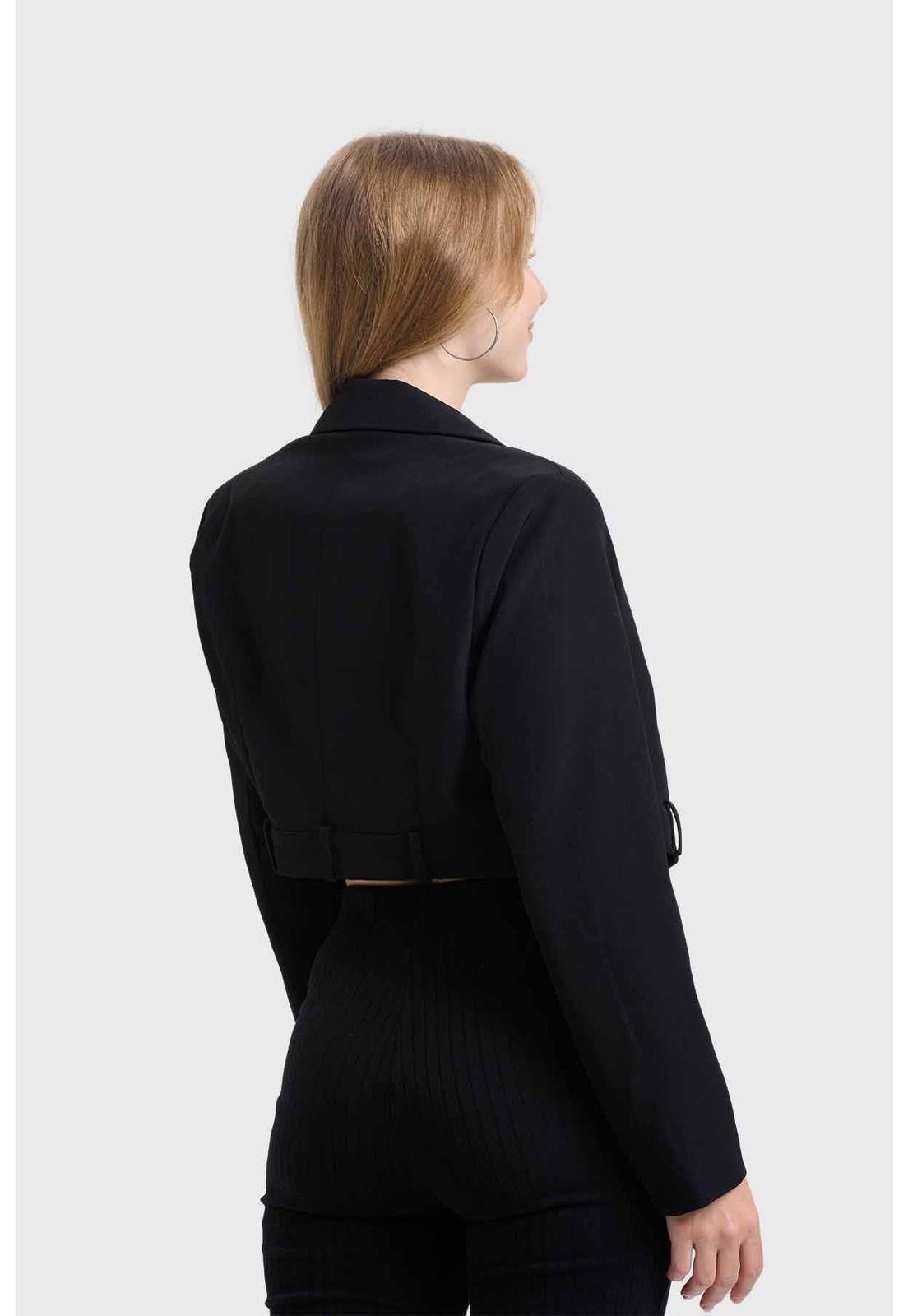 Blazer Mujer Crop Botón Negro-2