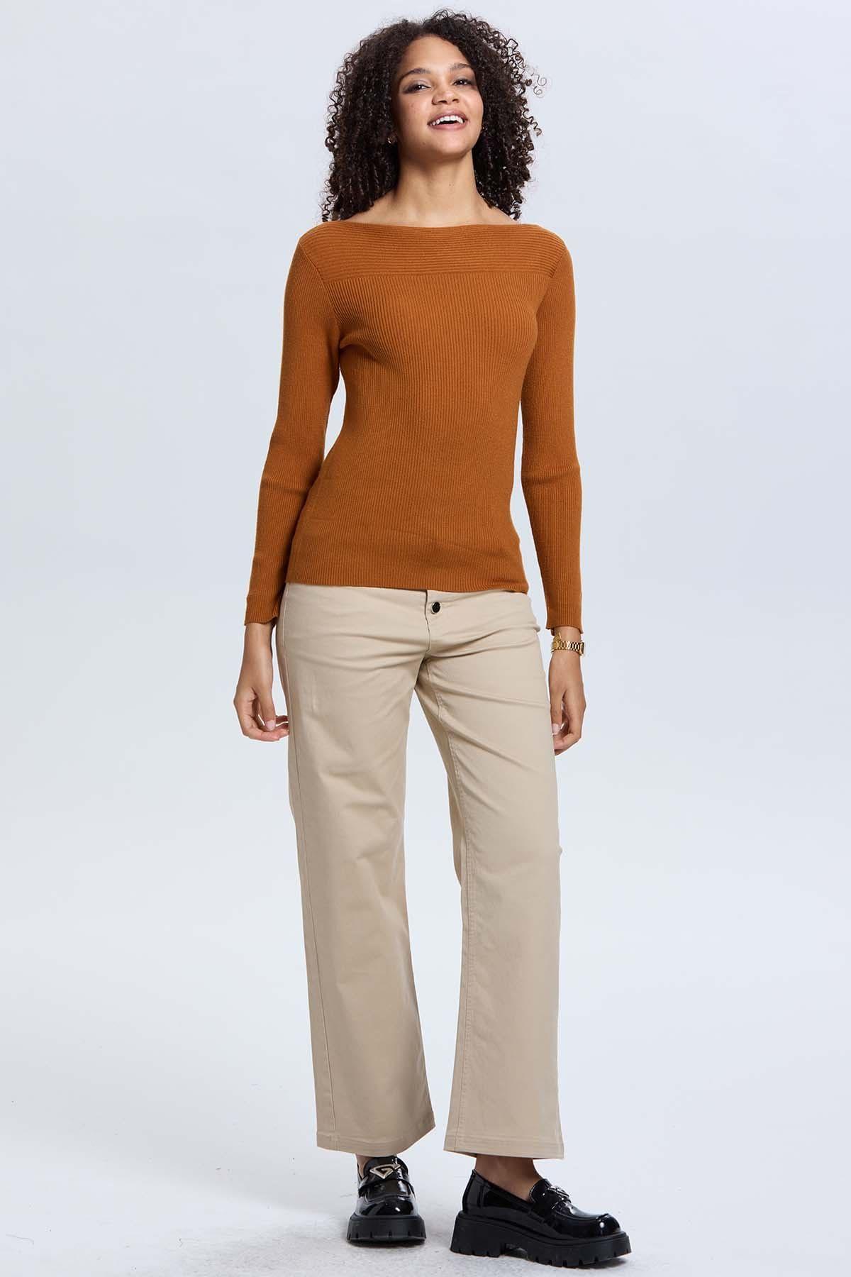 Sweater Mujer Liso Camel-3