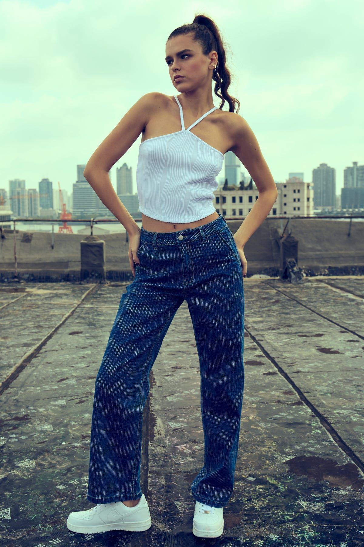 Jeans Mujer Recto Azul-6