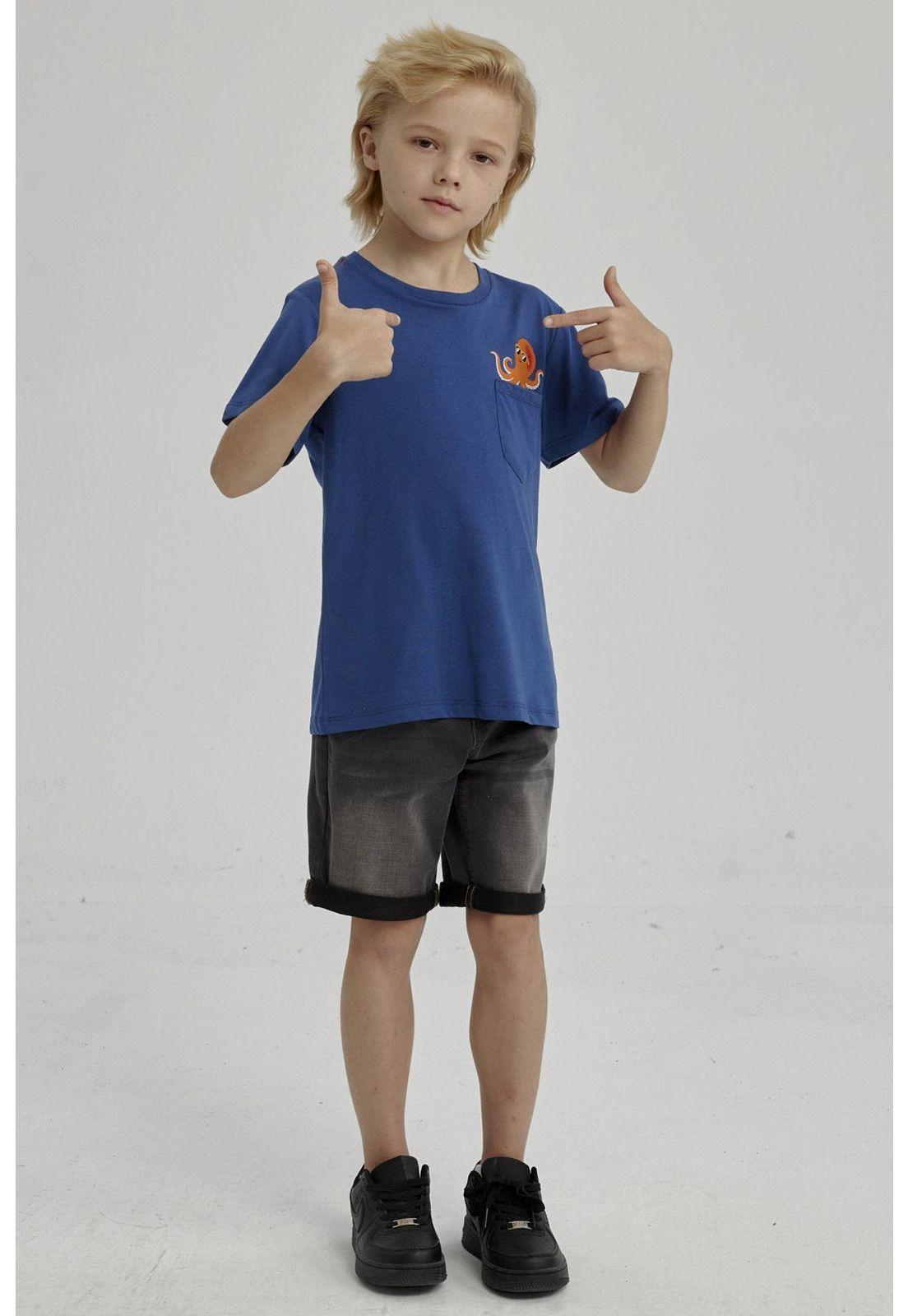 Polera Niño Bolsillo Print Azul-3