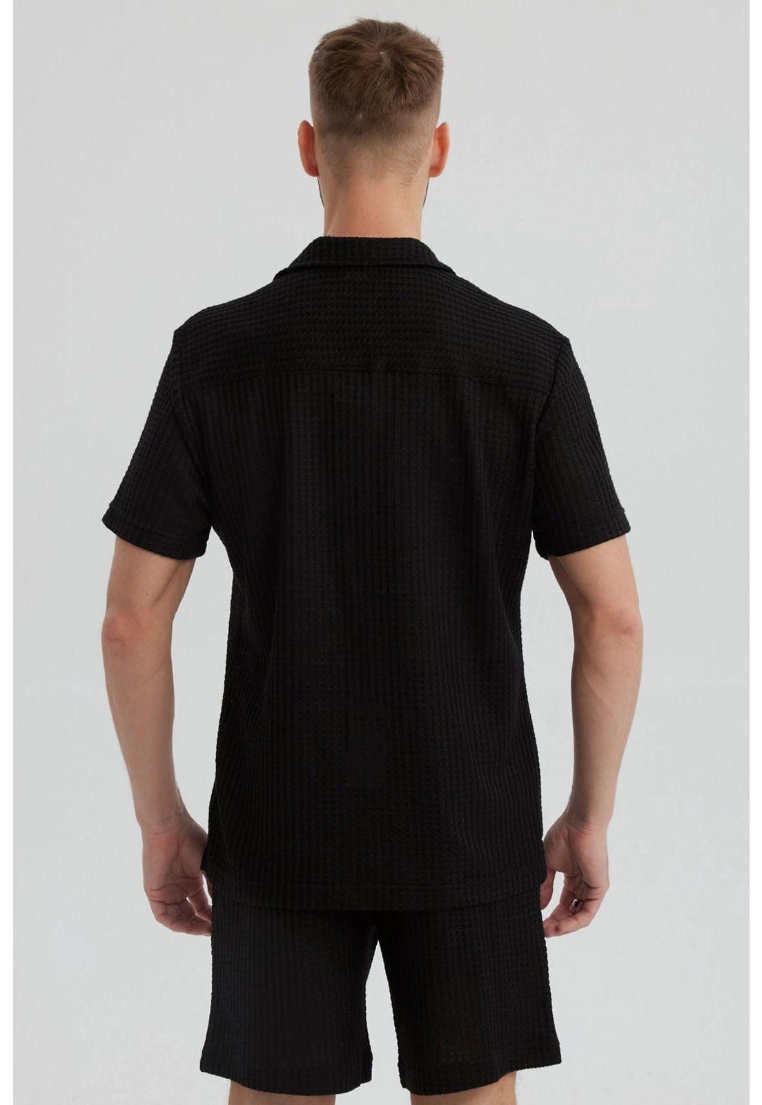 Camisa Hombre Slim Cuello Camisero Negro-2