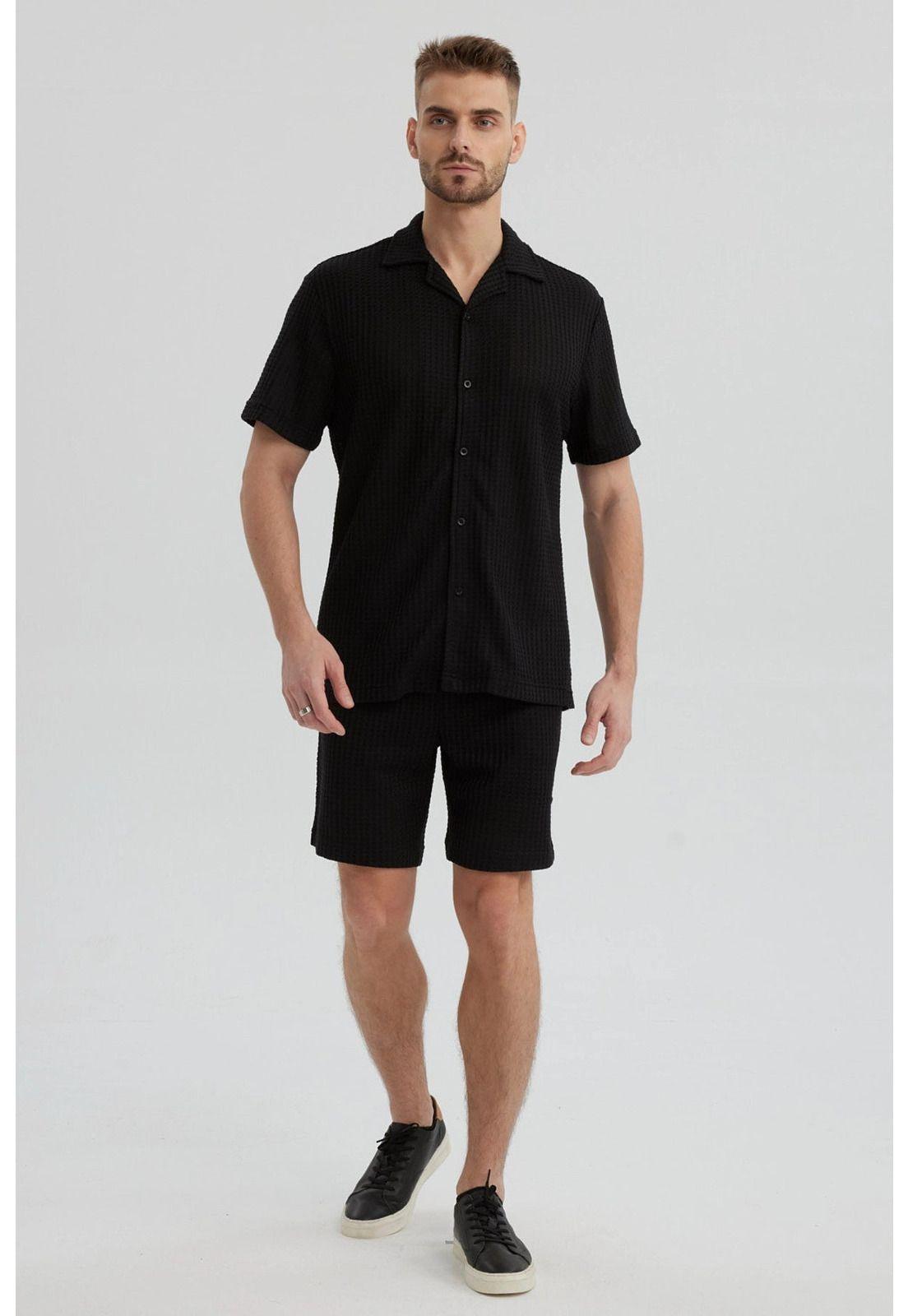 Camisa Hombre Slim Cuello Camisero Negro-3