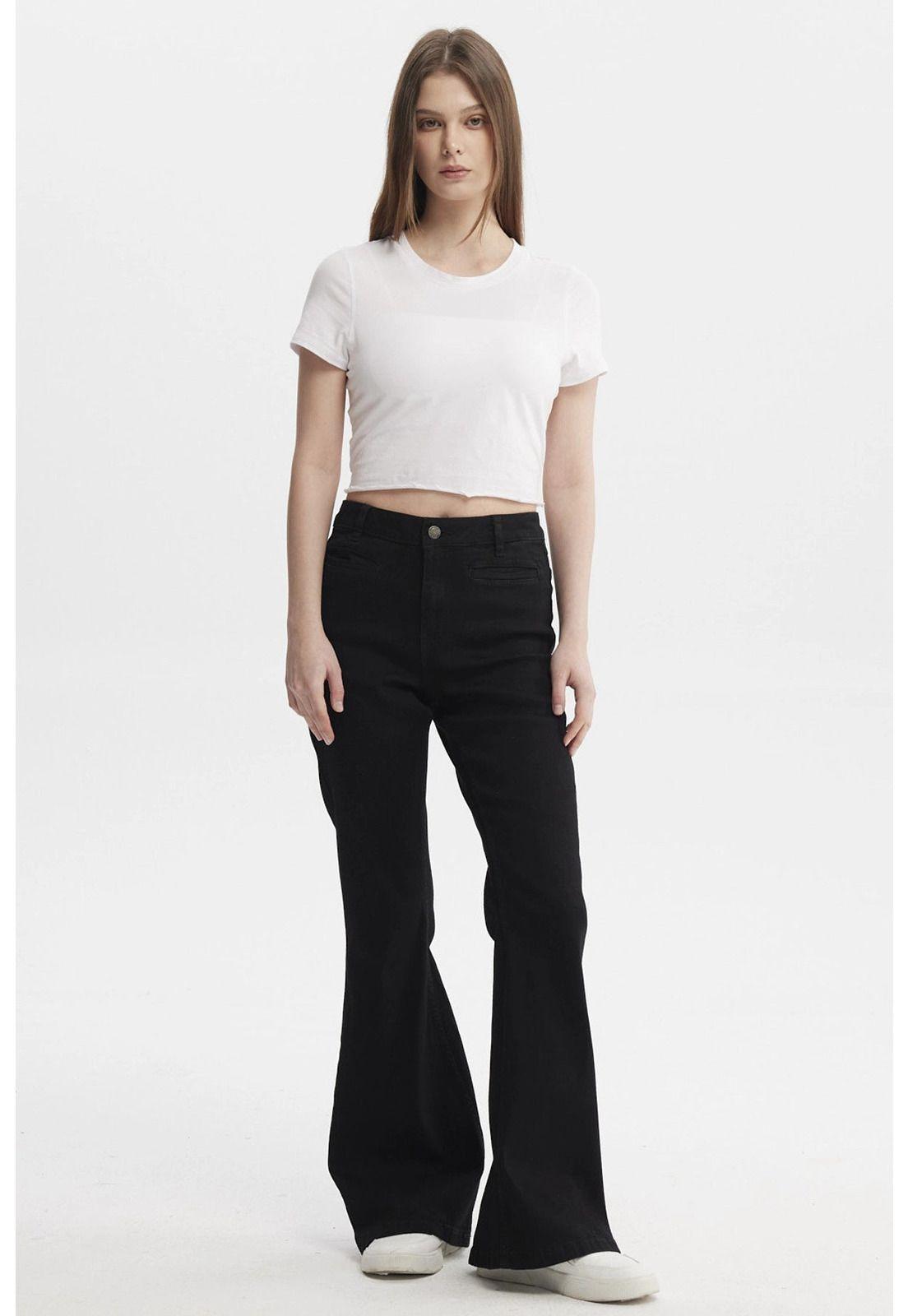 Jeans Mujer Moda Flare Negro - V-3