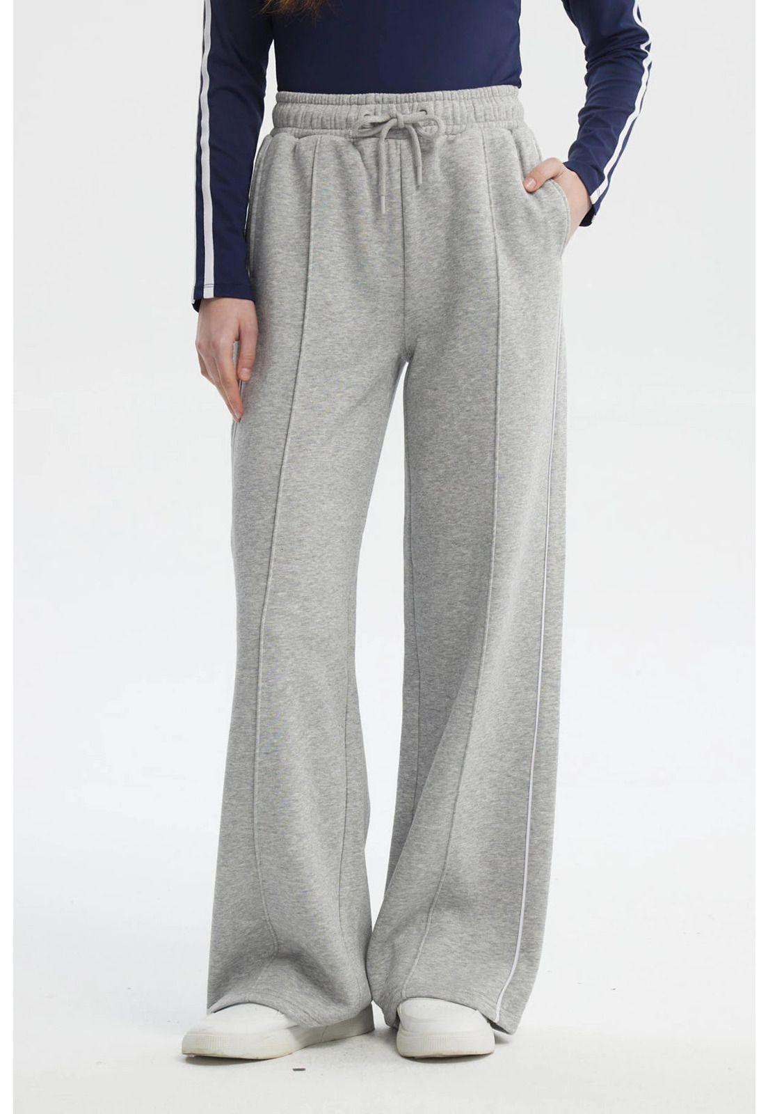 Pantalón Buzo Mujer Wide Leg Gris Melange - ll-0