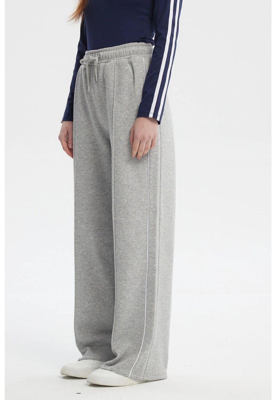 Pantalón Buzo Mujer Wide Leg Gris Melange - ll-1