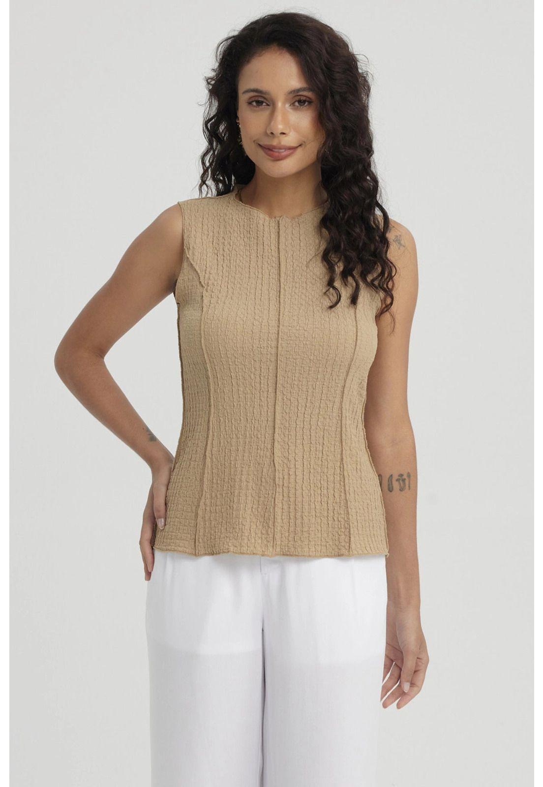 Polera Mujer Texturizada Beige Claro-0