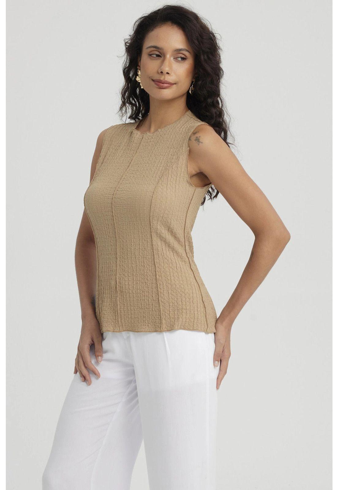 Polera Mujer Texturizada Beige Claro-3