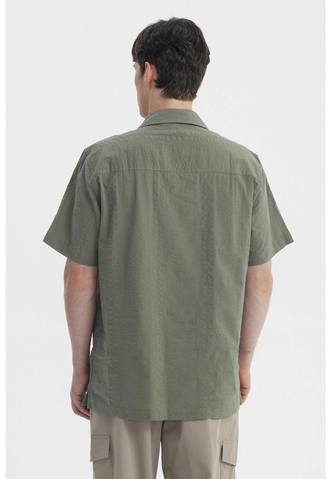 Camisa Hombre Slim Cuello Camisero Verde Militar-2